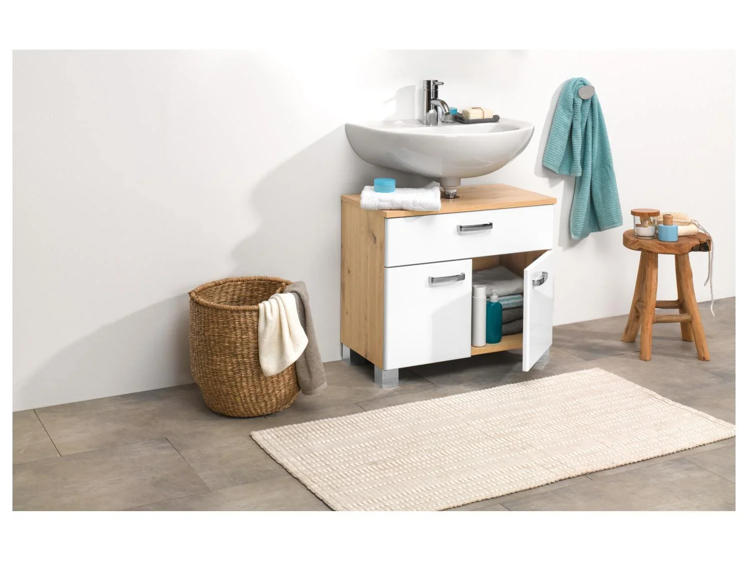 LIVARNO home Armoire latrale + meuble sous-vasque Palermo, blanc/imitation chne