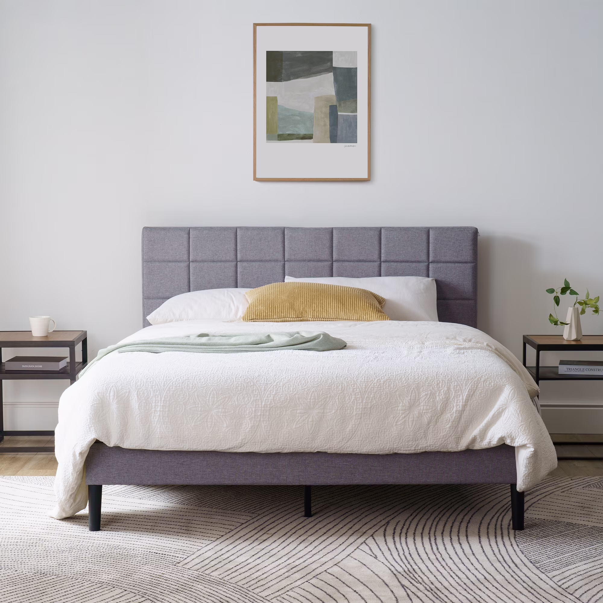 Upholstered Platform Bed, No Box Spring Needed, Gray, Queen(Queen) - Image 2