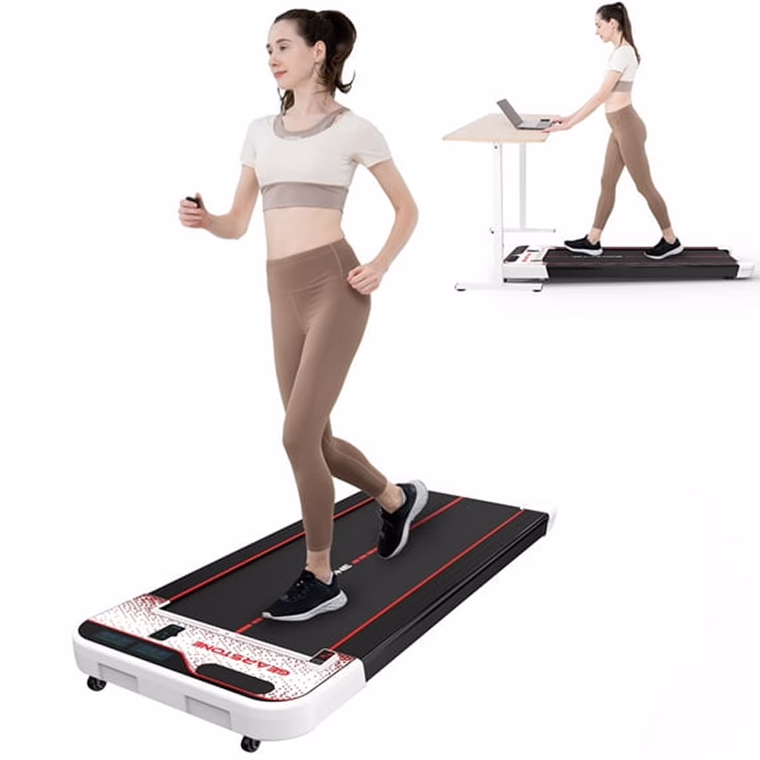Under Desk Treadmill with LCD Screen for 265 lbs, Red Portable(Red)