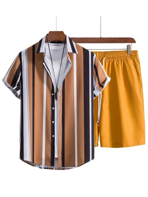 Ensemble chemise à manches courtes à imprimé hawaïen pour homme Suitmens 022