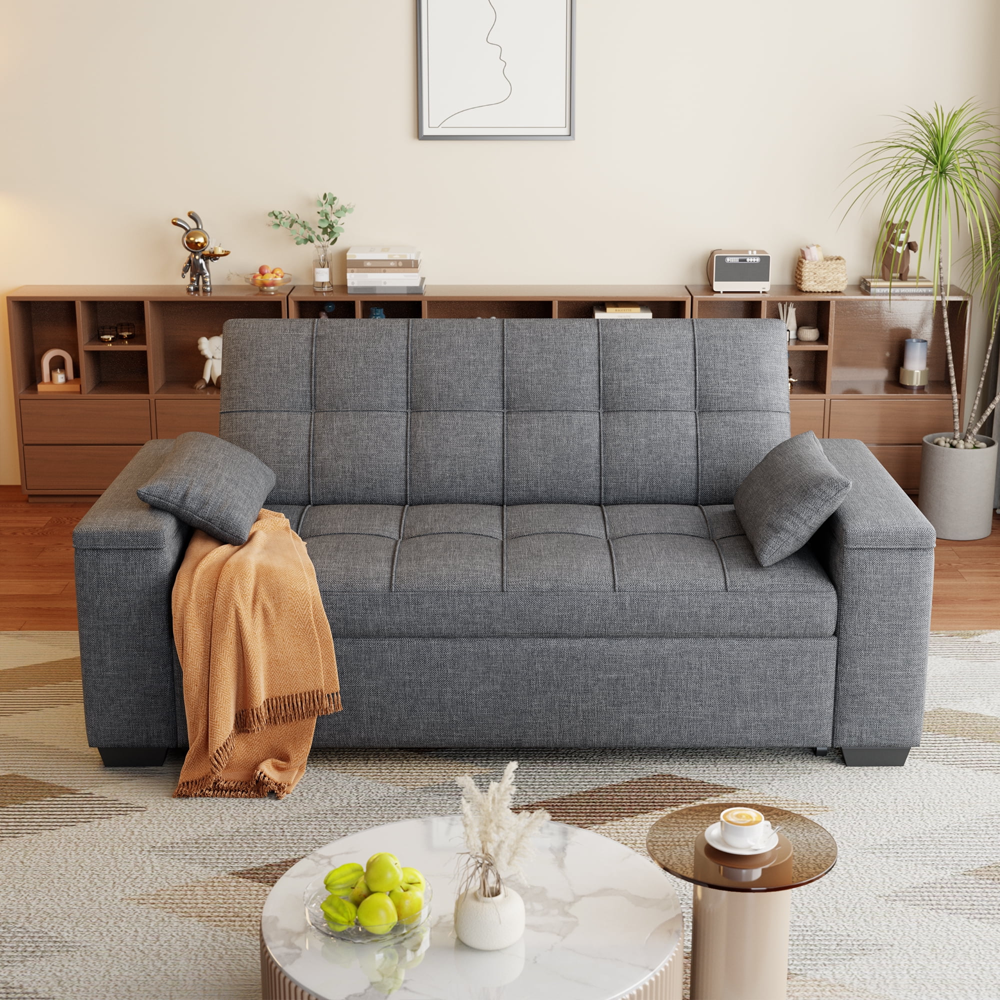 Sofa Bed, 3 in 1 Convertible Couch Bed with Storage Armrest and Adjustable Backrest for Living Room, Dark Gray - Image 6