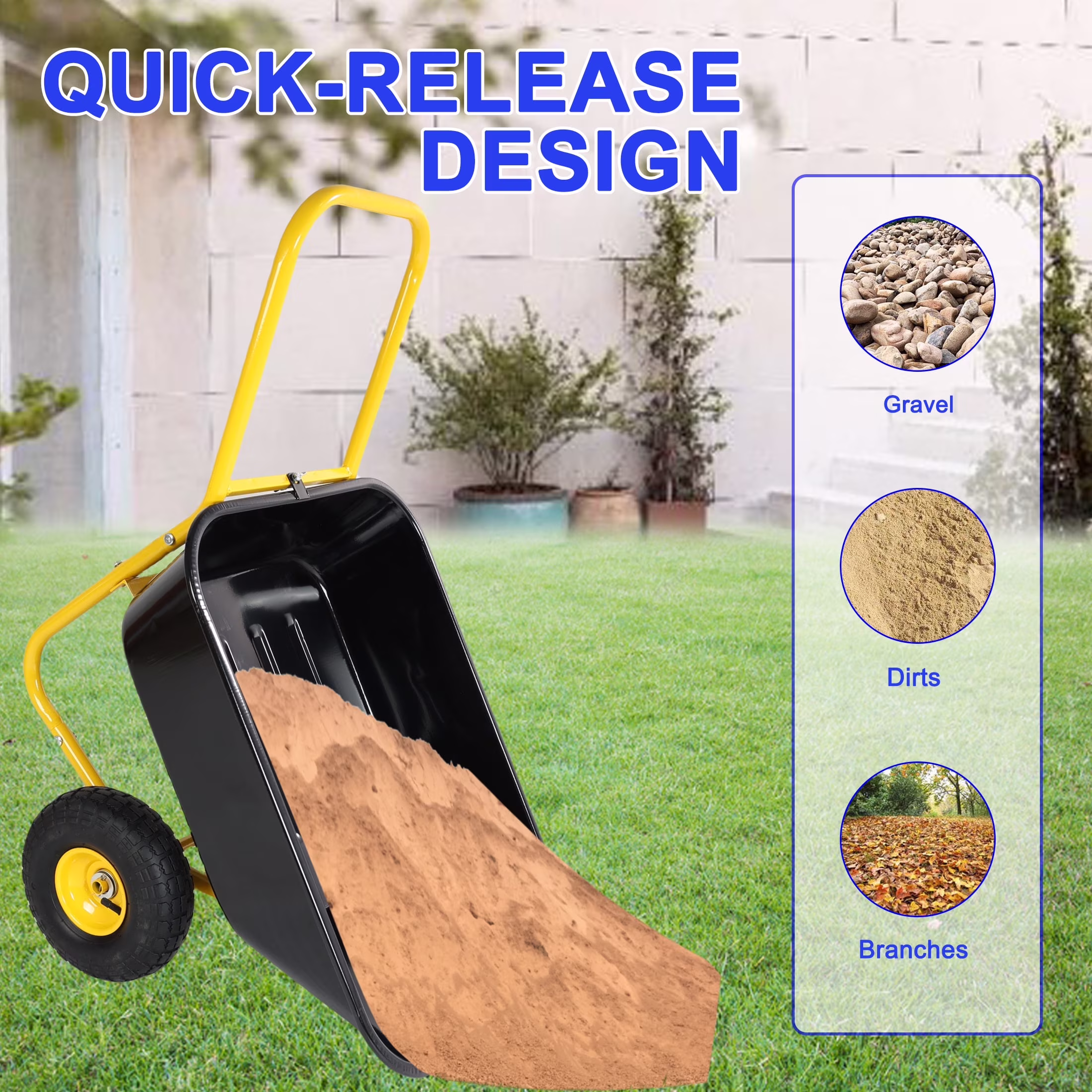 Unbranded Garden Cart with 10-Inch Pneumatic Wheels, Yellow and Black