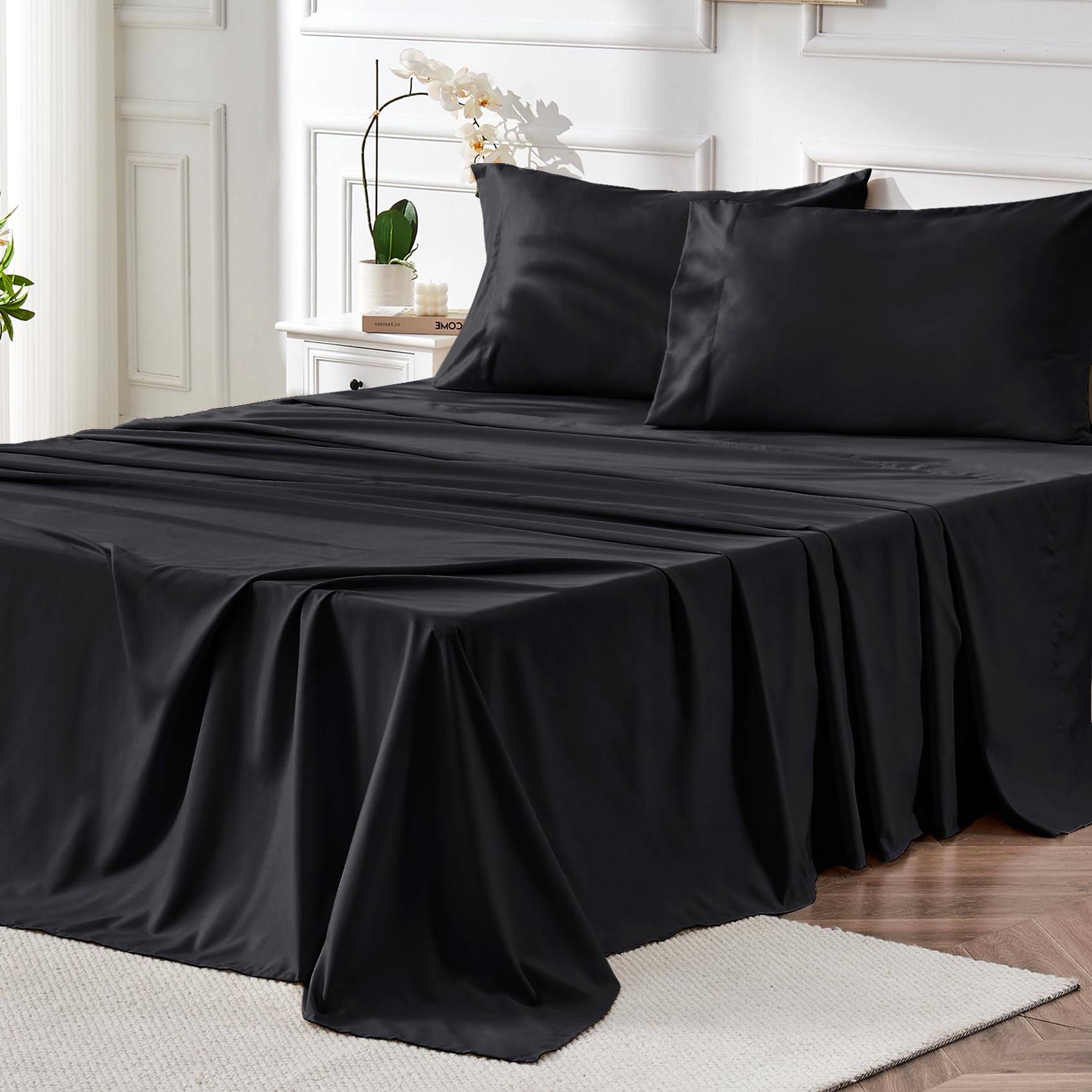 Anne Klein Luxurious 4pc Queen Size Sheet Set - Breathable, Cooling & Hotel Quality Sheets for Men and Women - Deep Pocket, Easy-Fit, and
