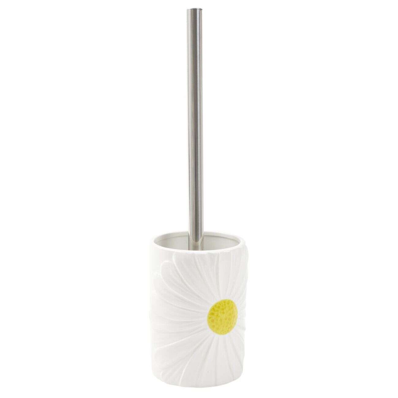 Brosse WC socle forme marguerite dolomite blanc et jaune Ø9xH13cm