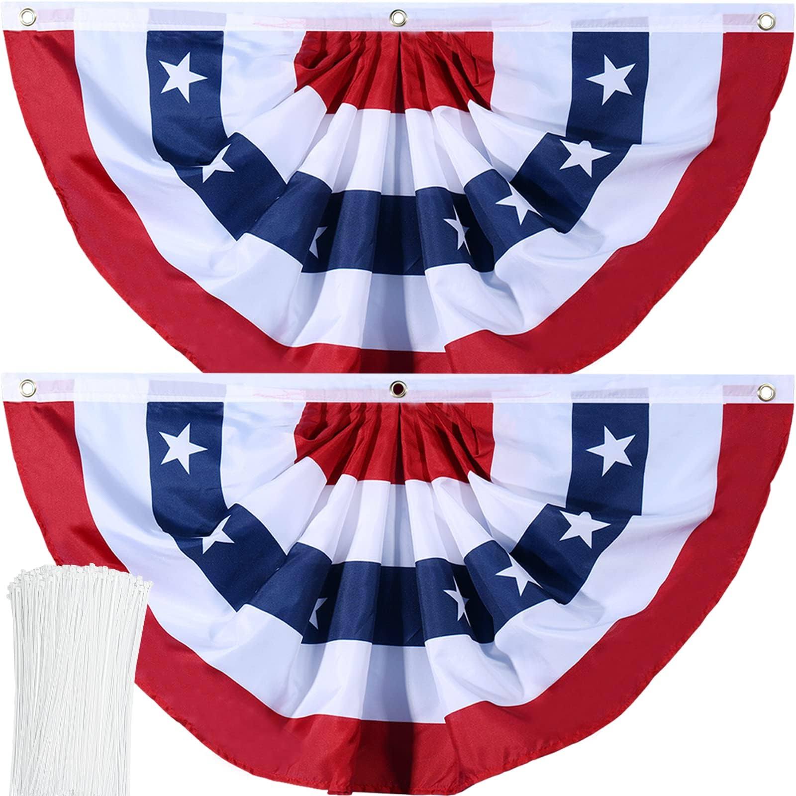 American Flag Bunting Patriotic Pleated Fan Flag USA Flags with Brass Grommets and Zip Ties for 4th of July Memorial Day Decoration Outdoor (2, 2x4