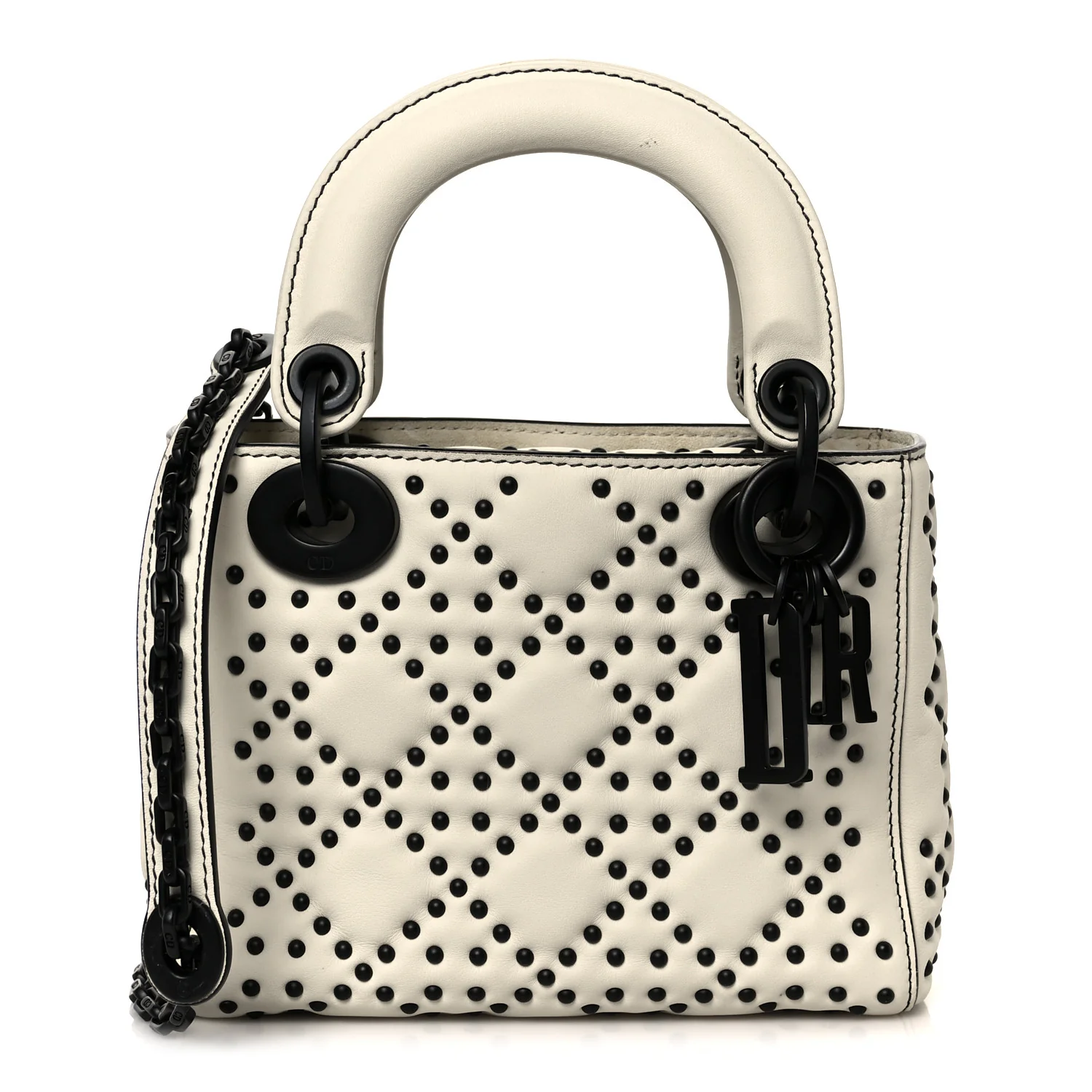 Ultra Matte Calfskin Studded Mini Supple Lady Dior White Black