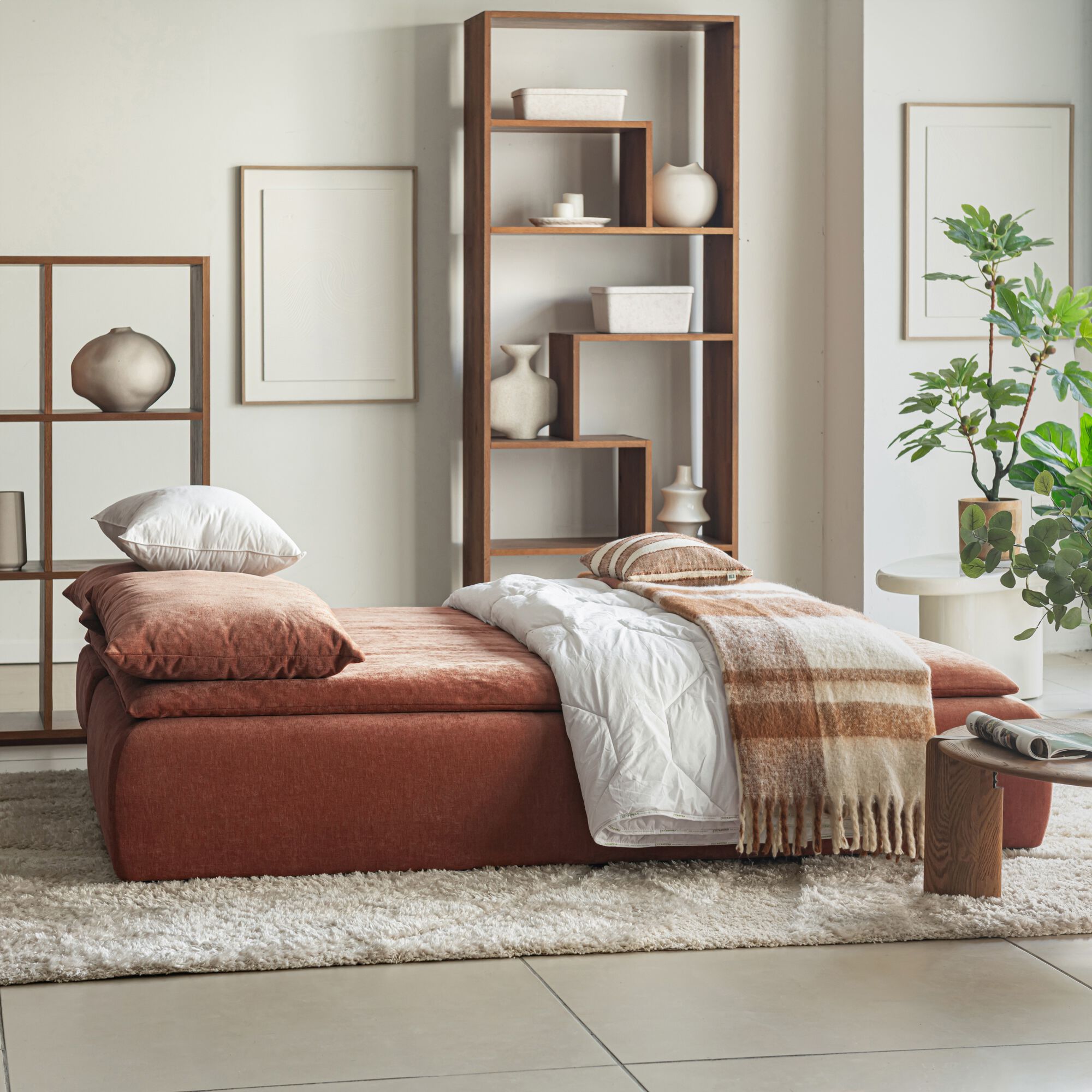 BACO - Canapé 3 places convertible en tissu wind - brun rustrel