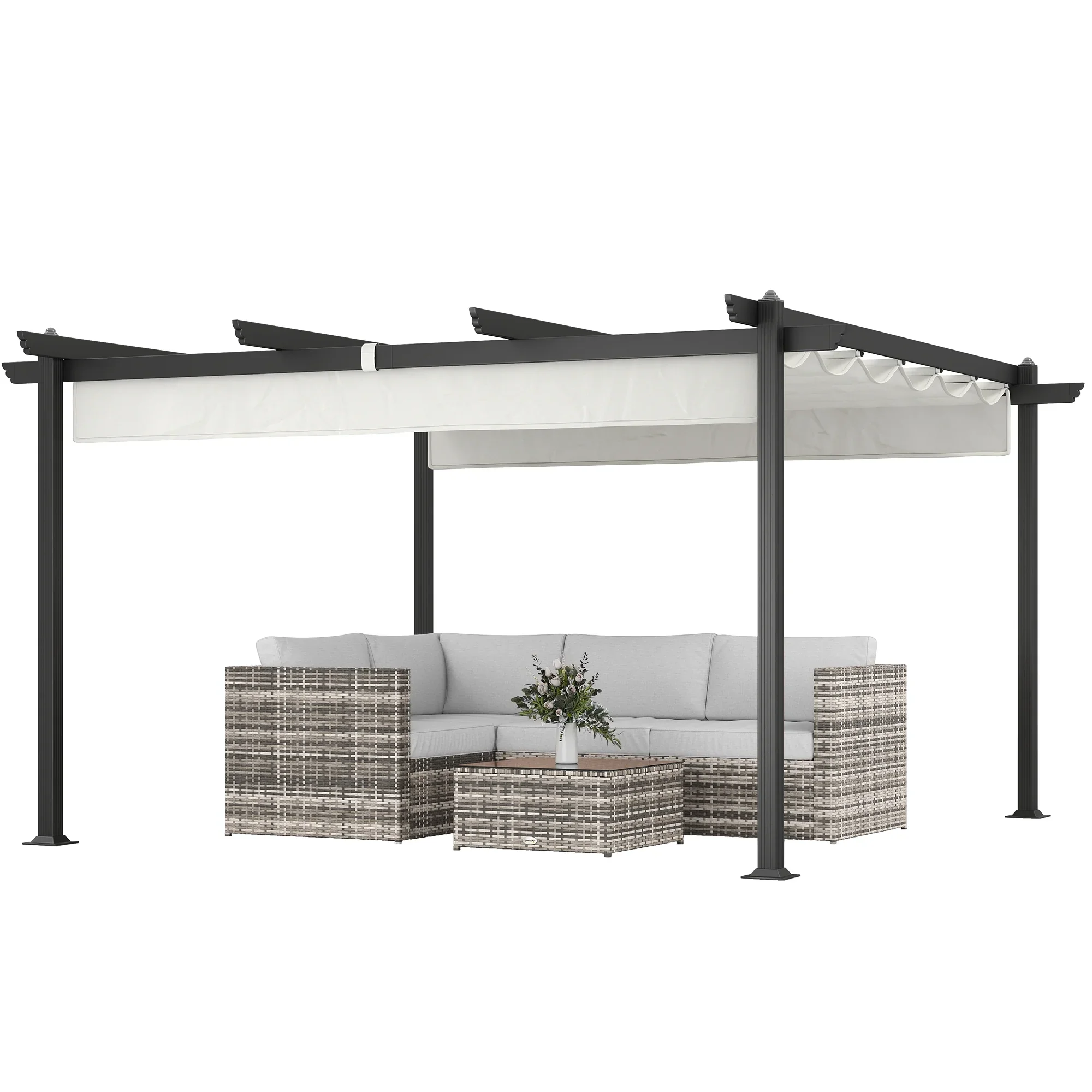 Outsunny 13' x 13' Retractable Pergola Canopy, Aluminum Outdoor Pergola for Garden, Patio, Backyard, Deck, White