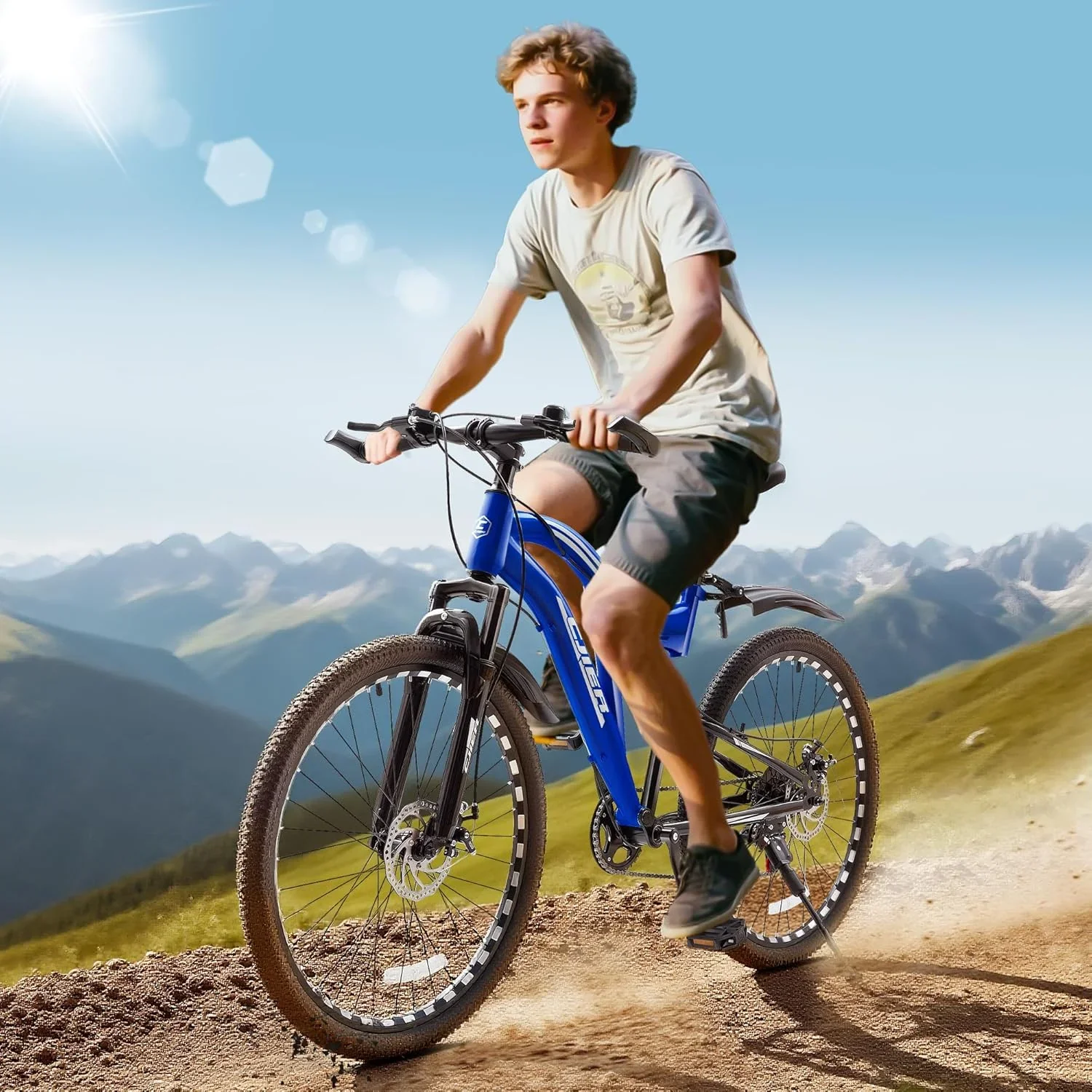 Mountain Bike for Adults, Akaber 24 Inch Full Dual Suspension MTB Bicycle, 7-Speed High-Carbon Steel Frame with Double Disc Brake, Softail Design for Men/Women Outdoor Trail Riding
