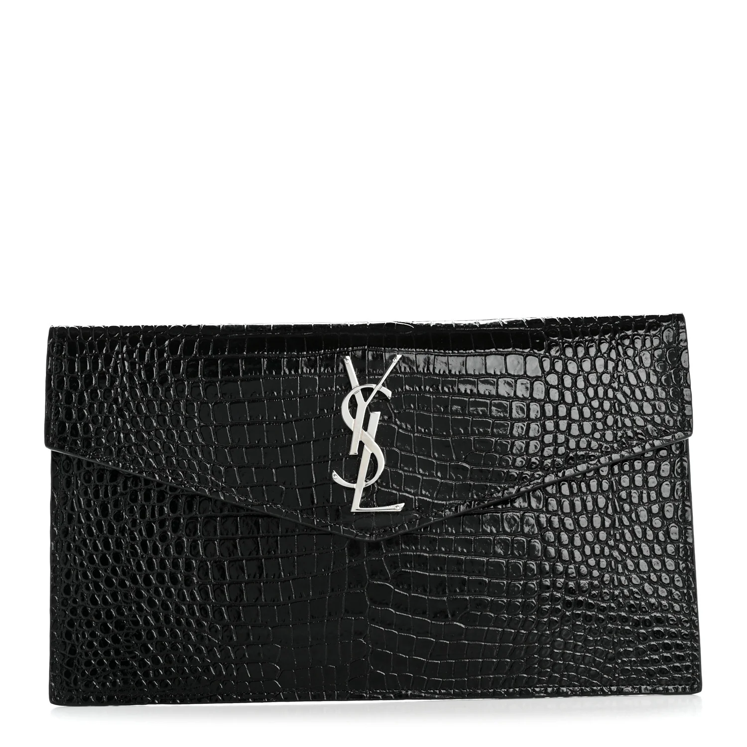 Calfskin Crocodile Embossed Uptown Monogram Pouch Black