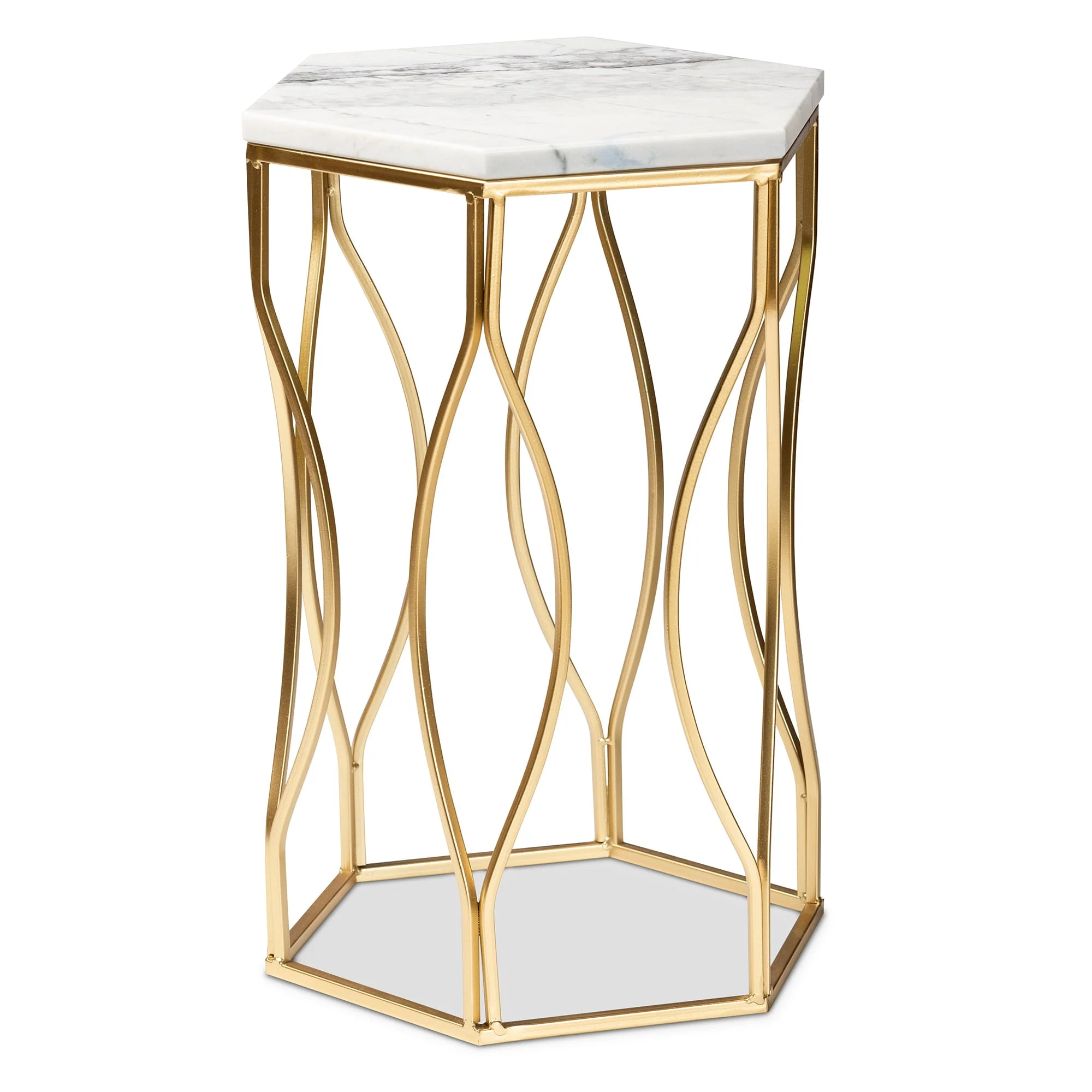 Baxton Studio Kalena Modern and Contemporary Gold Metal End Table with Marble Tabletop Image 2