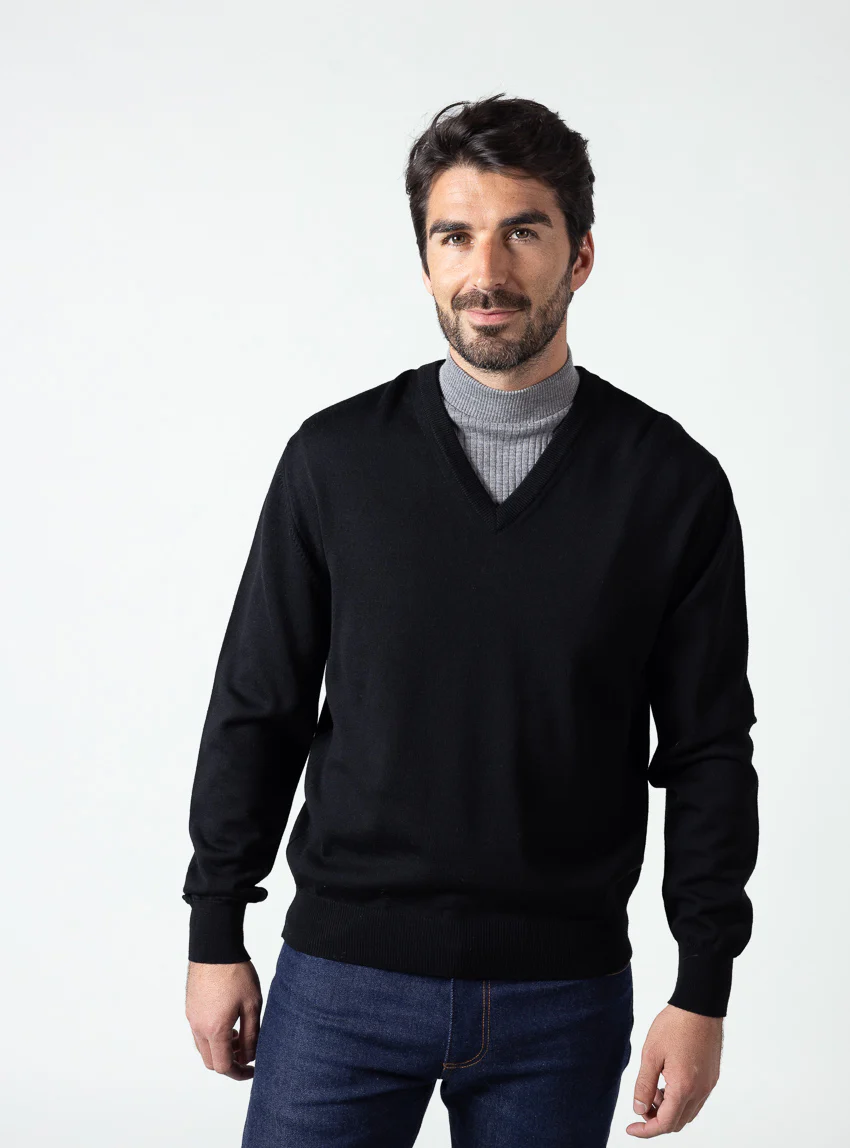 Col plastron mixte laine mérinos gris léger