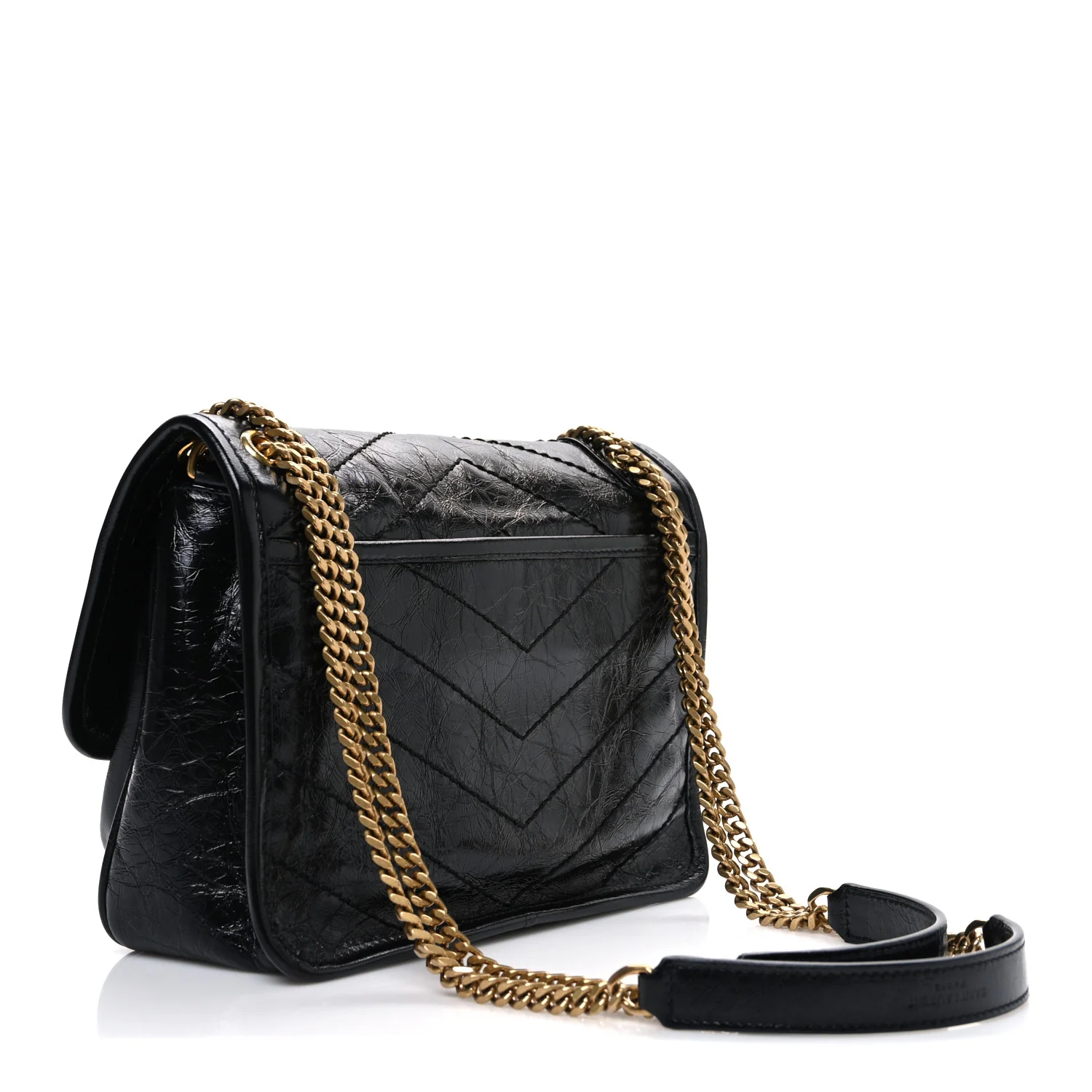 Crinkled Calfskin Matelasse Monogram Baby Niki Chain Satchel Black