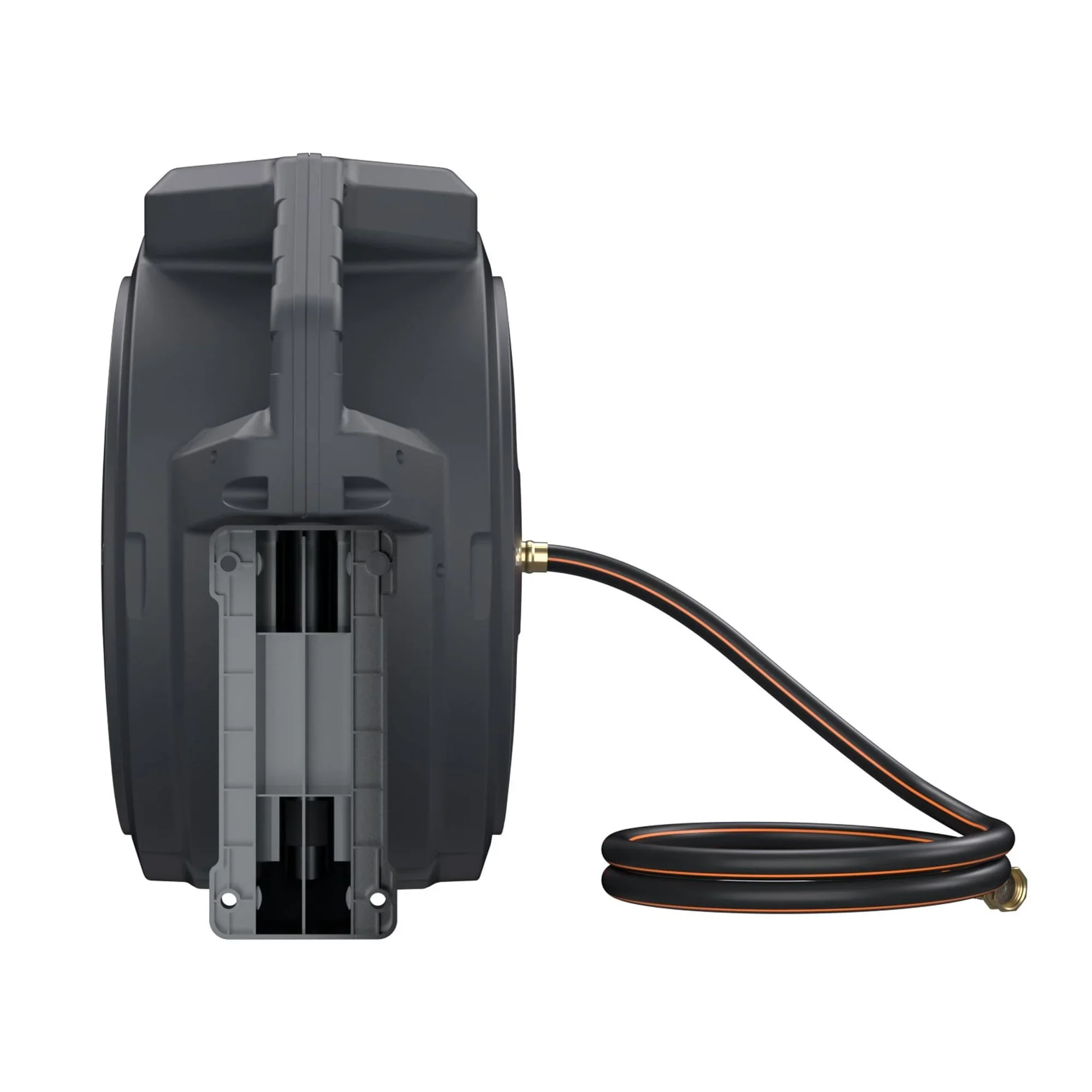 Giraffe Tools Retractable Garden Hose Reel with 1/2in-100ft Water Hose, Plastic Bracket, Wall Mounted, Dark Grey