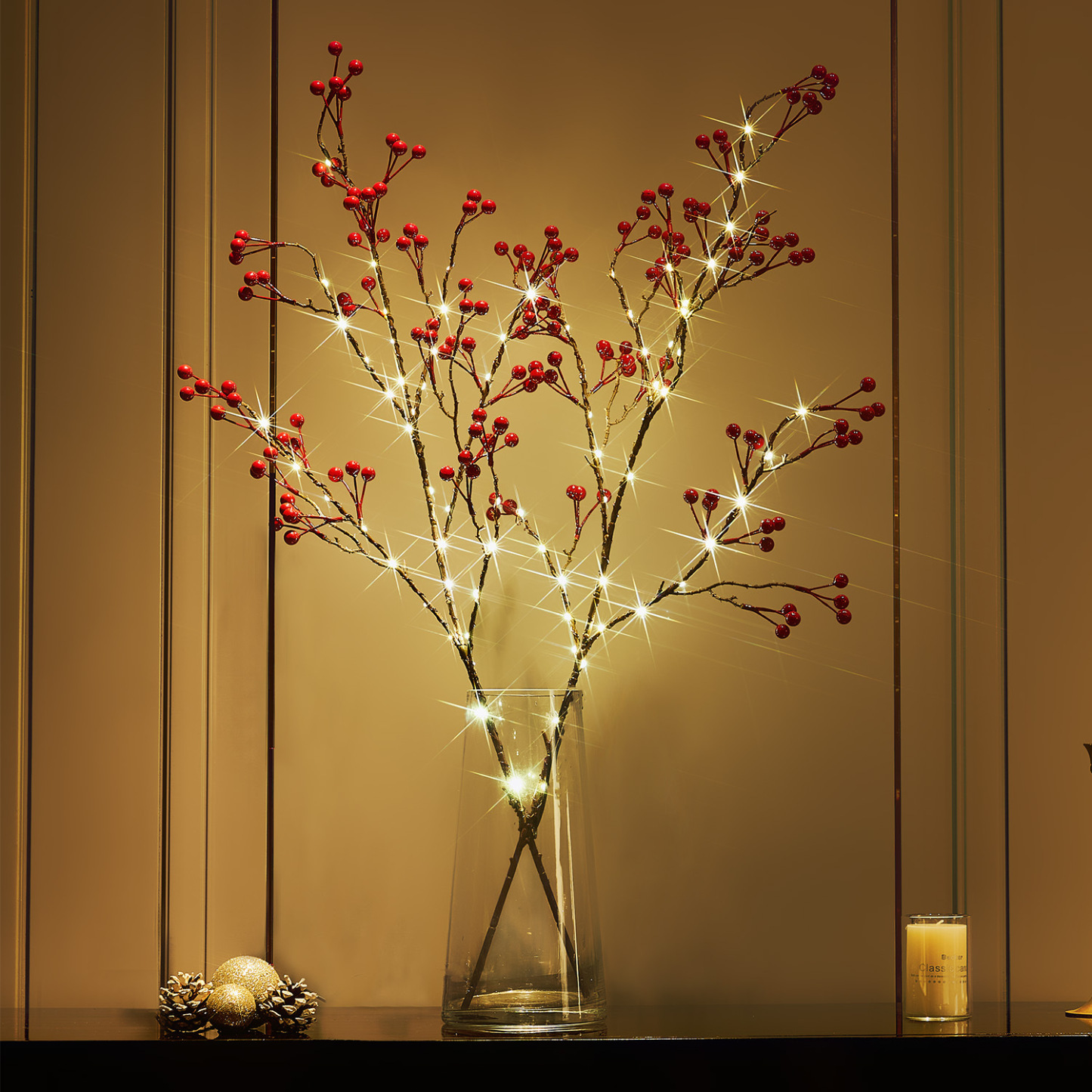 🎄2025 Christmas On Sale✨Set of 2 Pre-lit Faux Berry Branches with 80 LED Fairy Lights & Timer