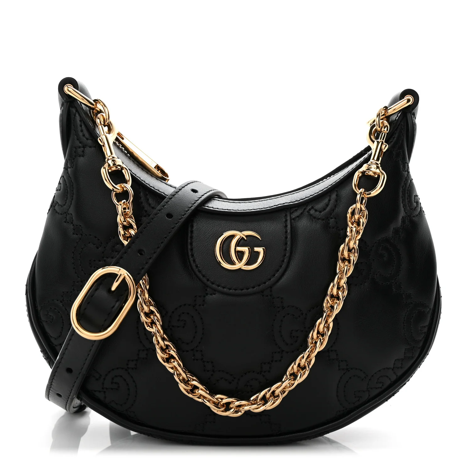 Calfskin GG Matelasse Mini Hobo Shoulder Bag Black