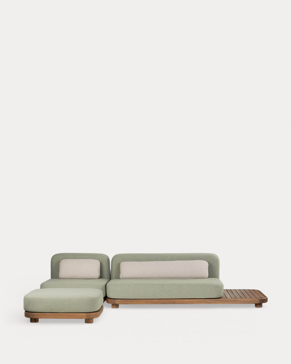 Redik - Sofá Modular de Jardín 2 Piezas Módulo Sofá y Módulo Central con Módulo Puff de Madera de Acacia y Tela Redik