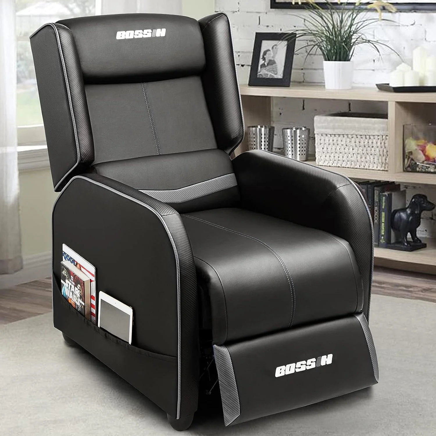 PUKAMI Gaming Recliner Chair for Adults 400lbs Racing Style Sofa Big and Tall PU Leather Recliner Seating Modern Ergonomic Lounge Recliner Chair Comfortable Home Movie Theater for Living Room(Blue) Image 3
