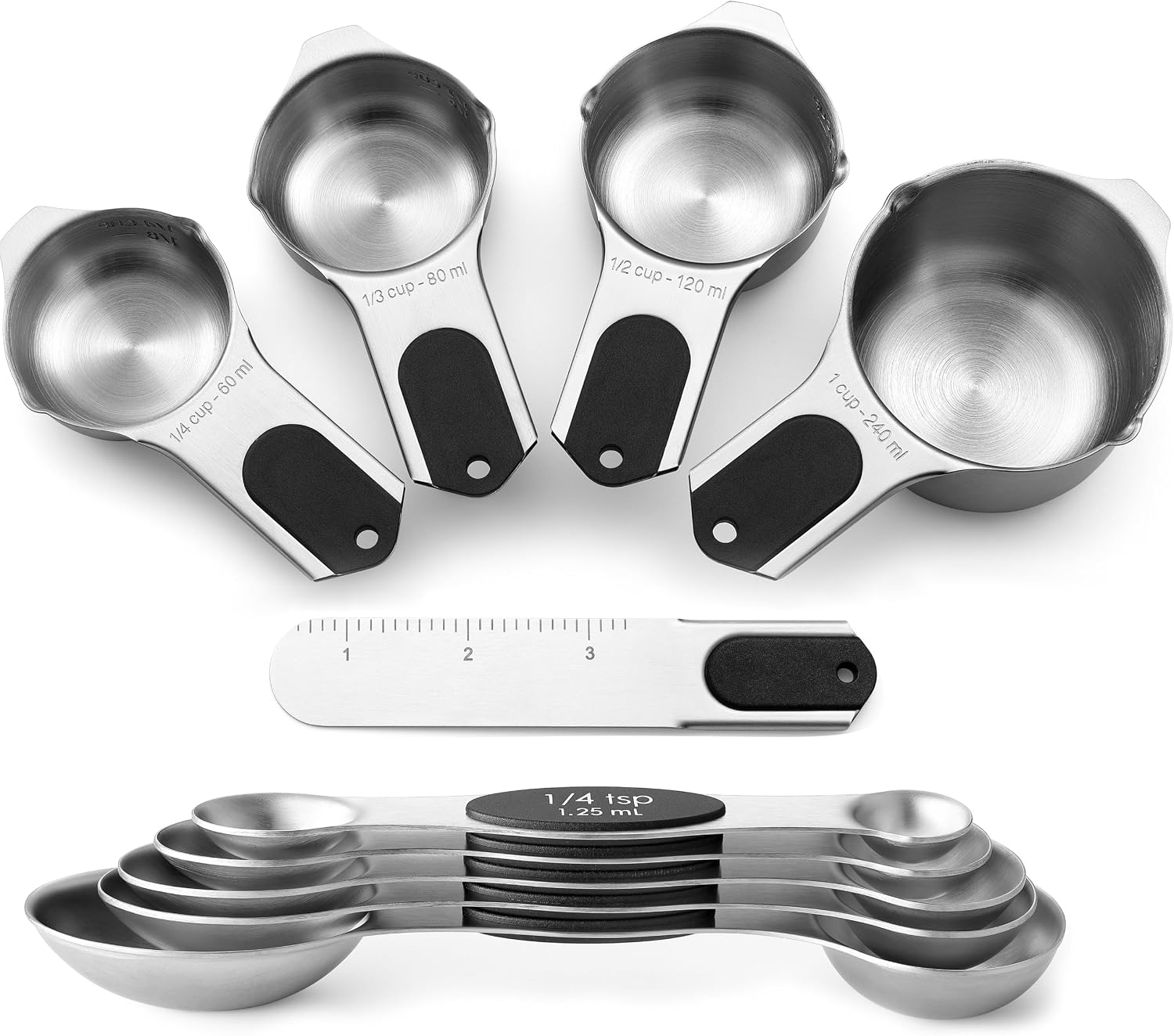 Spring Chef Magnetic Measuring Cups & Spoons Set of 15 with Levelers, Black