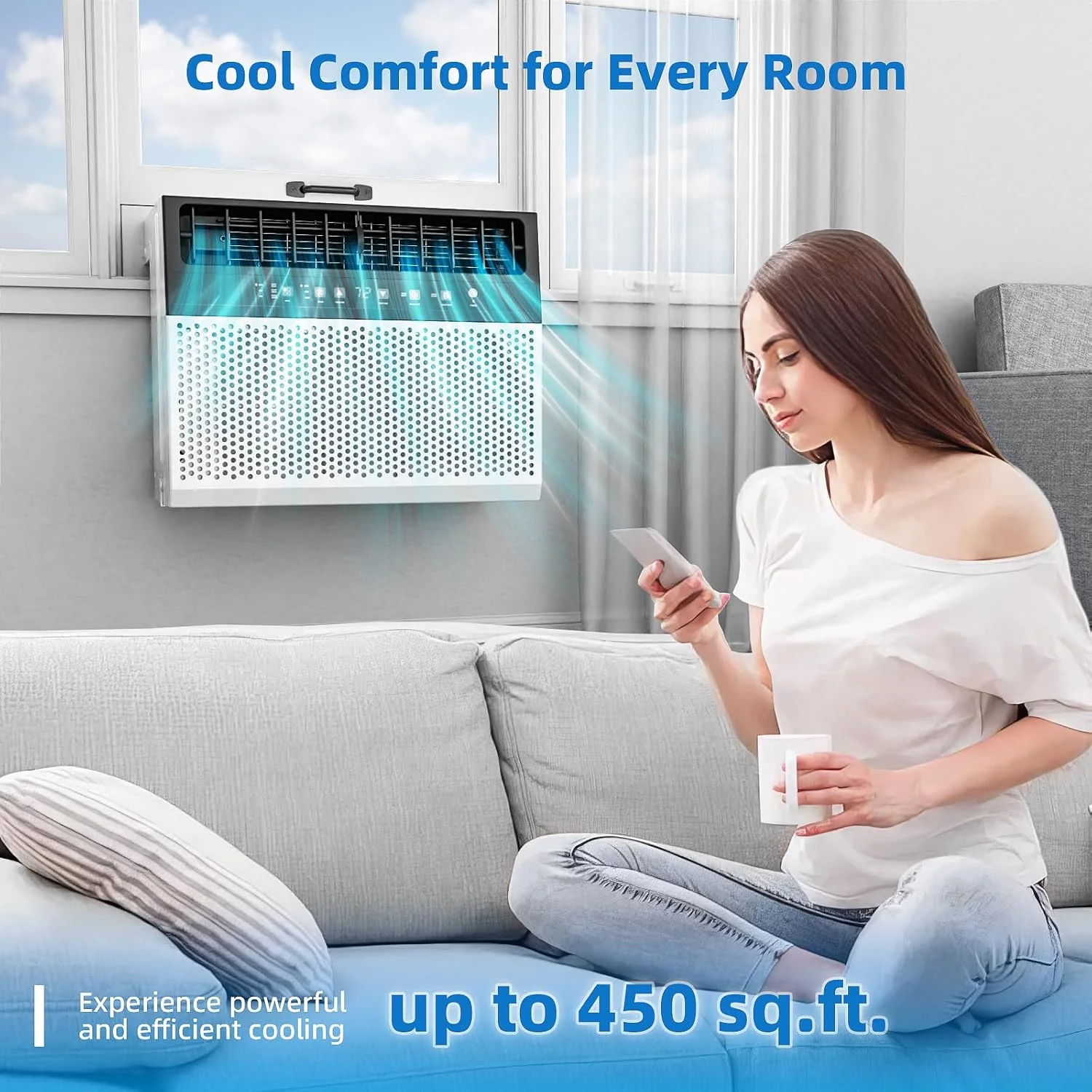 Climatiseur de fenêtre Antarctic Star 12 000 BTU en forme de U, refroidit jusqu'à 550 pi² avec 6 modes, minuterie 24 h, climatiseur de fenêtre ultra silencieux