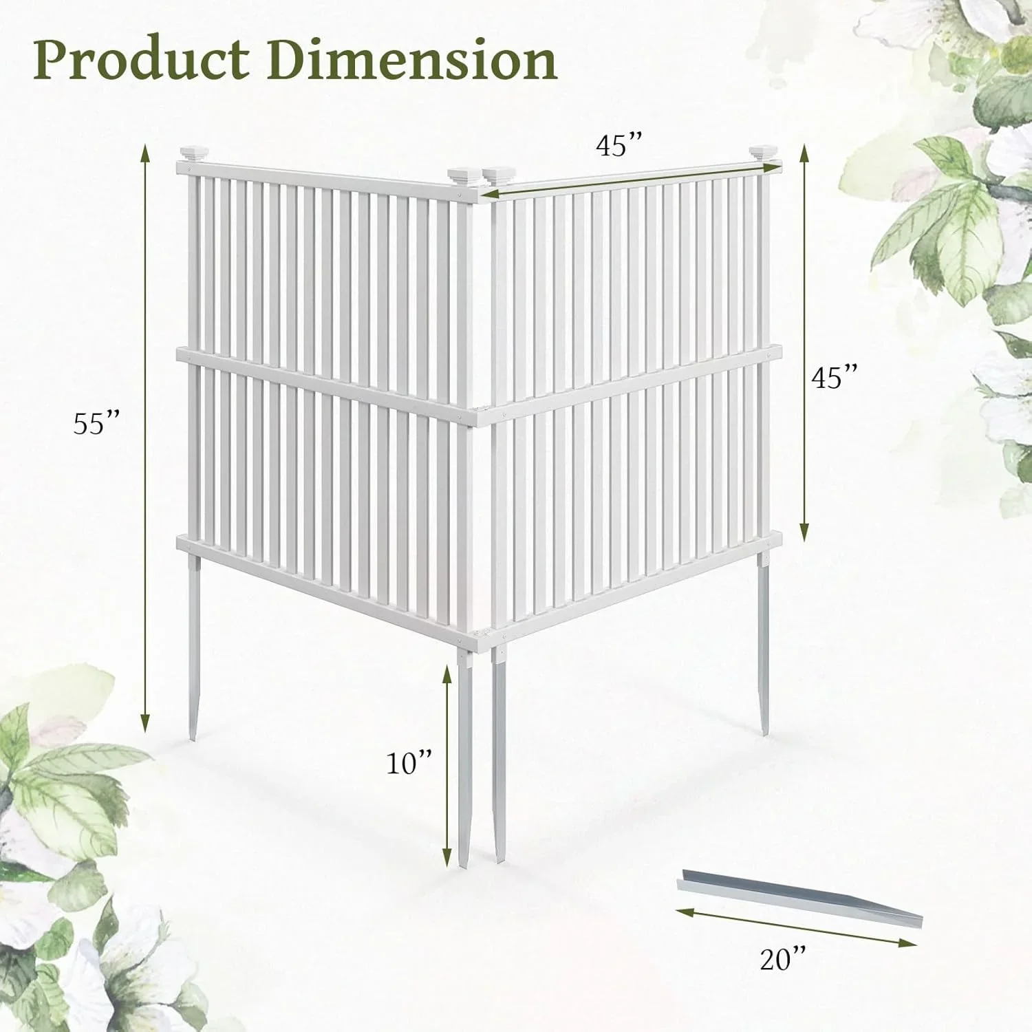 SAZYY 2 Panels Air Conditioner Fence, 45��W x 45��H Garden Fence, Vinyl Trash Can Pool Equipment Enclosure w/Metal Ground Stakes, Outdoor Privacy Fence Screen for Garden Patio Lawn AC Unit, White