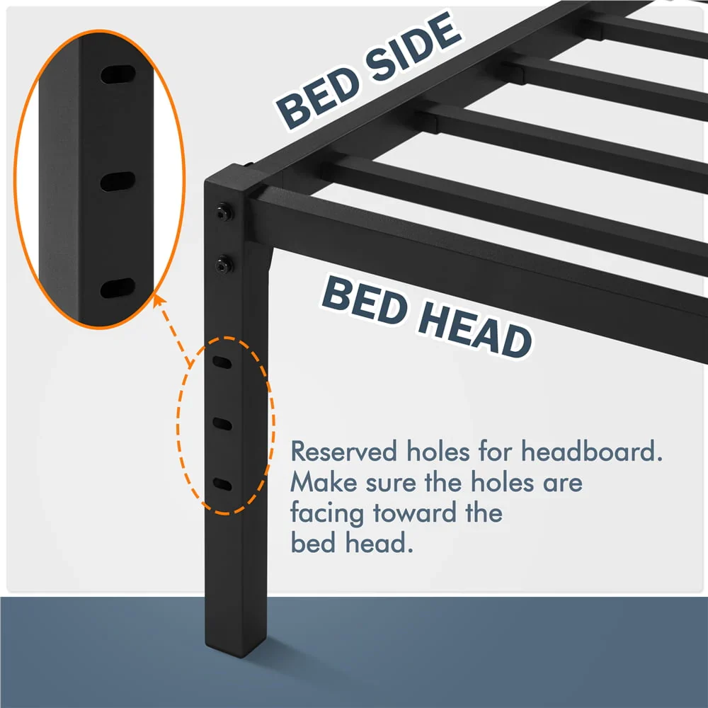 Alden Design Metal Platform Queen Bed Frame with Heavy Duty Steel Slat Support, Black