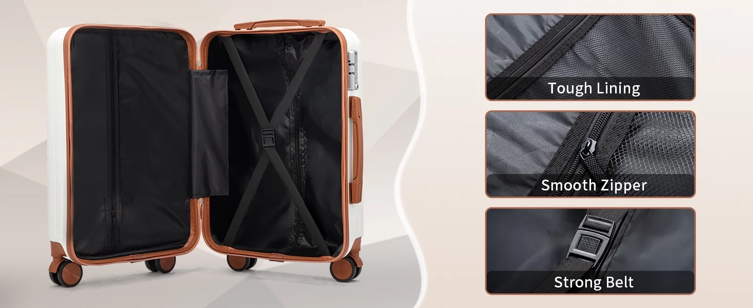 Zimtown Luggage 3 Piece Set Suitcase ABS Hardside Lightweight with TSA Lock Spinner Wheels, Beige