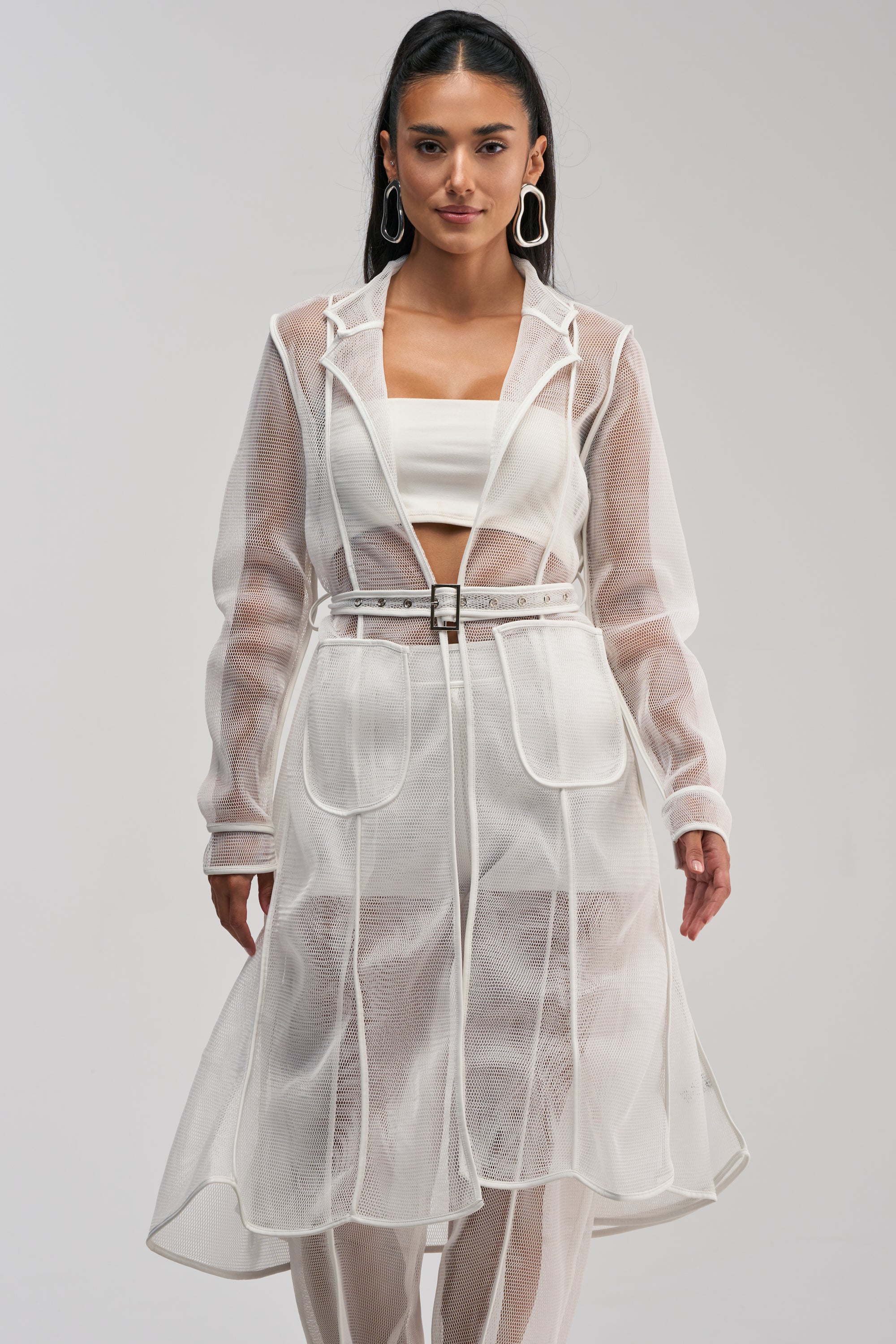 ONE TO WATCH MESH TRENCH IN WHITE - Akira Store