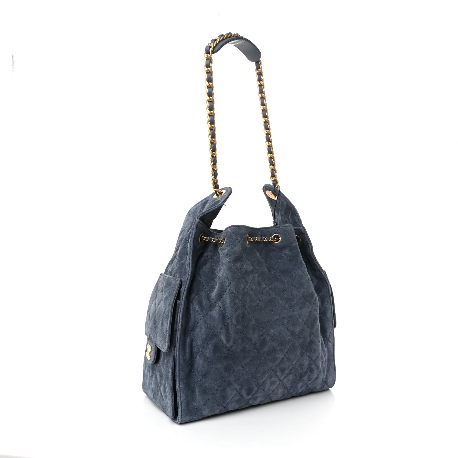 Suede Quilted Medium Chanel 25 Handbag Blue