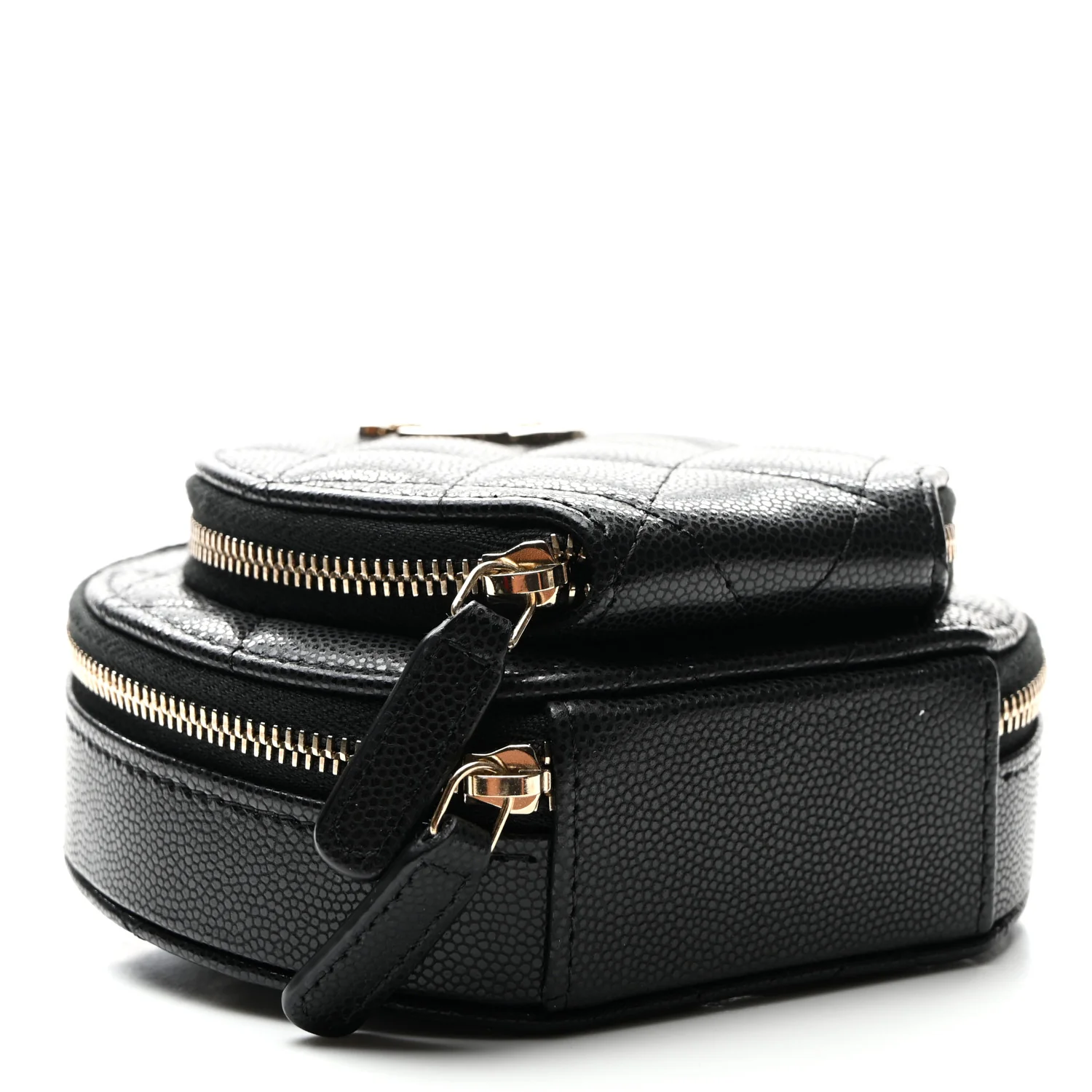 Caviar Quilted Round Coco Clutch With Chain Black