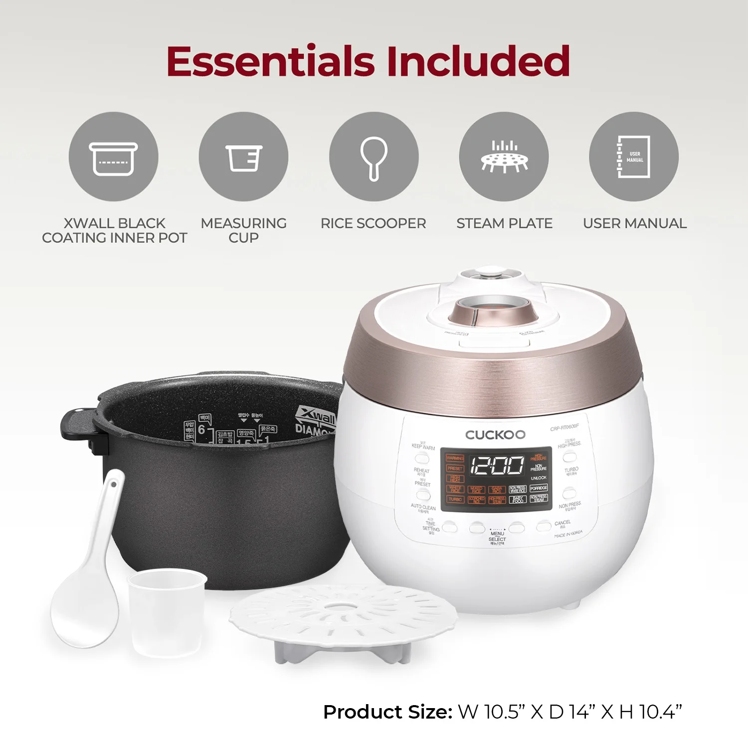 CUCKOO CRP - RT0609FB 6 - Cup (Uncooked) / 12 - Cup (Cooked) Twin Pressure Rice Cooker & Warmer with Nonstick Inner Pot, 14 Menu Options, Safe Steam Release, 3 Voice Guide, Auto Clean (Black)