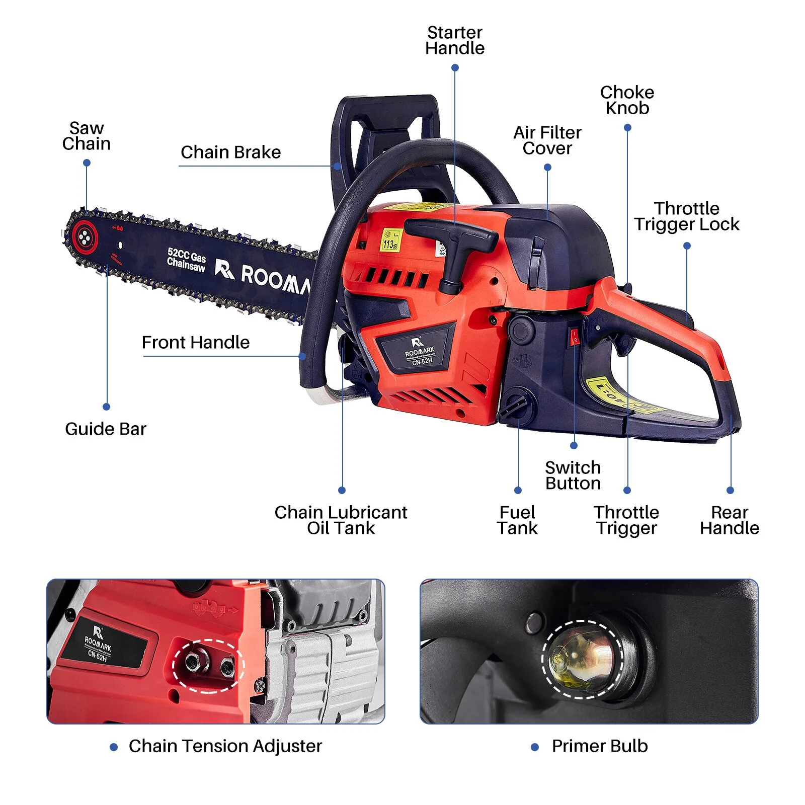 1 18-Inch 52cc 2-Cycle DOHC Gas Chainsaw with Automatic Chain Oiler - Image 4