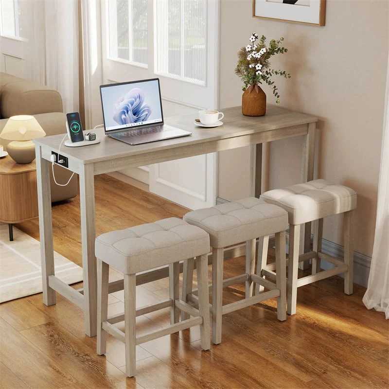 4-Piece Bar Table Set with Charging Station, 59