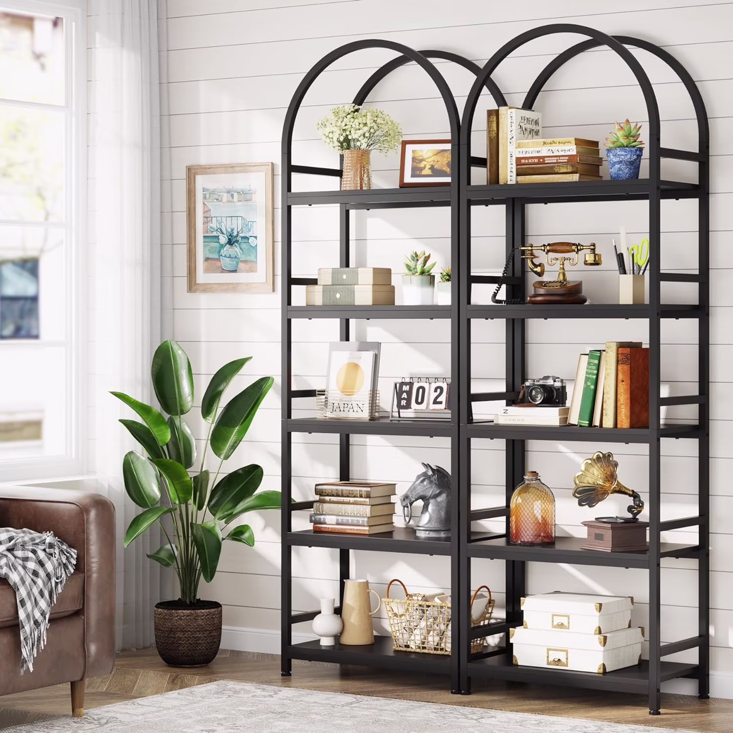 70.8" Industrial 4-Tier Bookshelf: Wood and Metal Display Rack (Black, 2PCS)(4-Tier Black) - Image 9