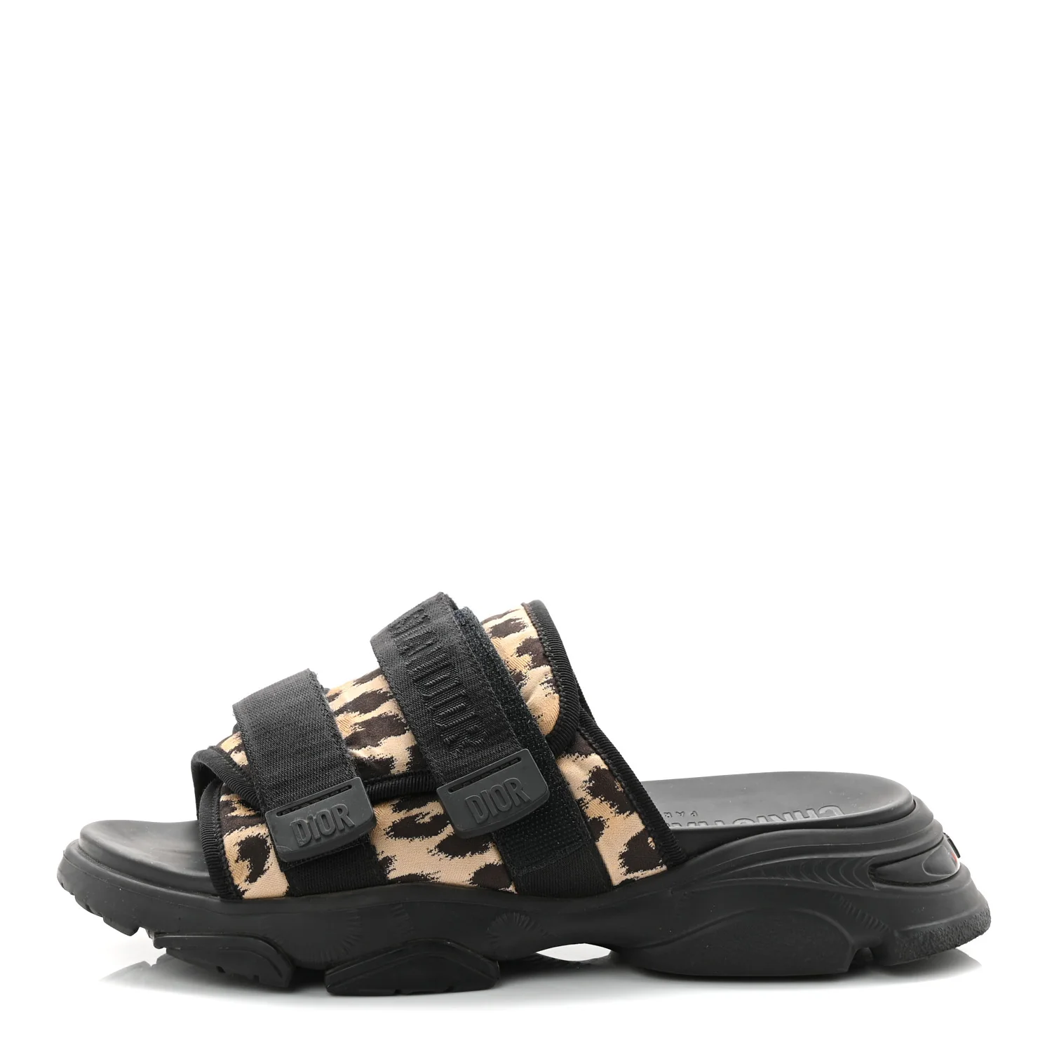 Technical Fabric Nylon Leopard Print D-Wander Slide Sandals 39 Black Brown