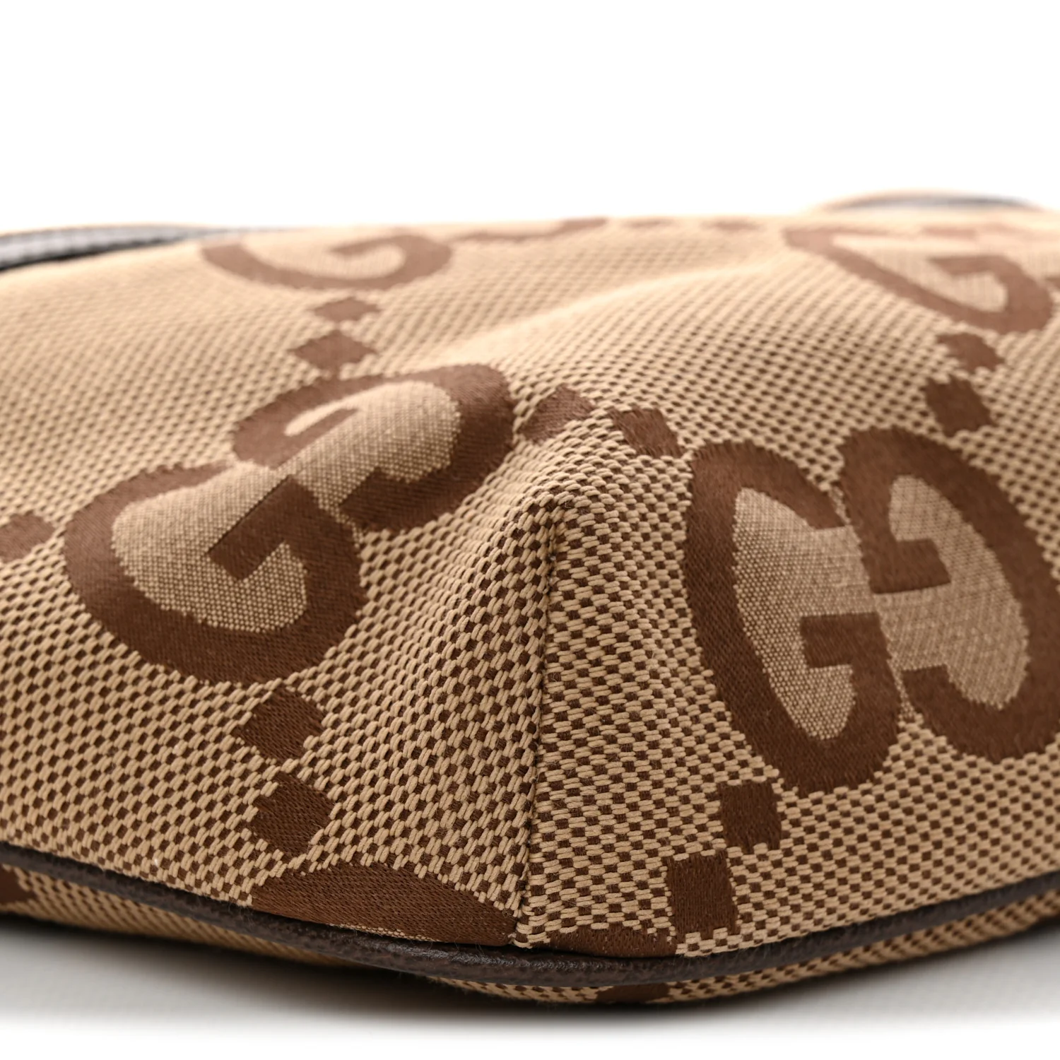 Monogram Jumbo GG Textured Dollar Calfskin Web Belt Bag Camel Ebony New Acero