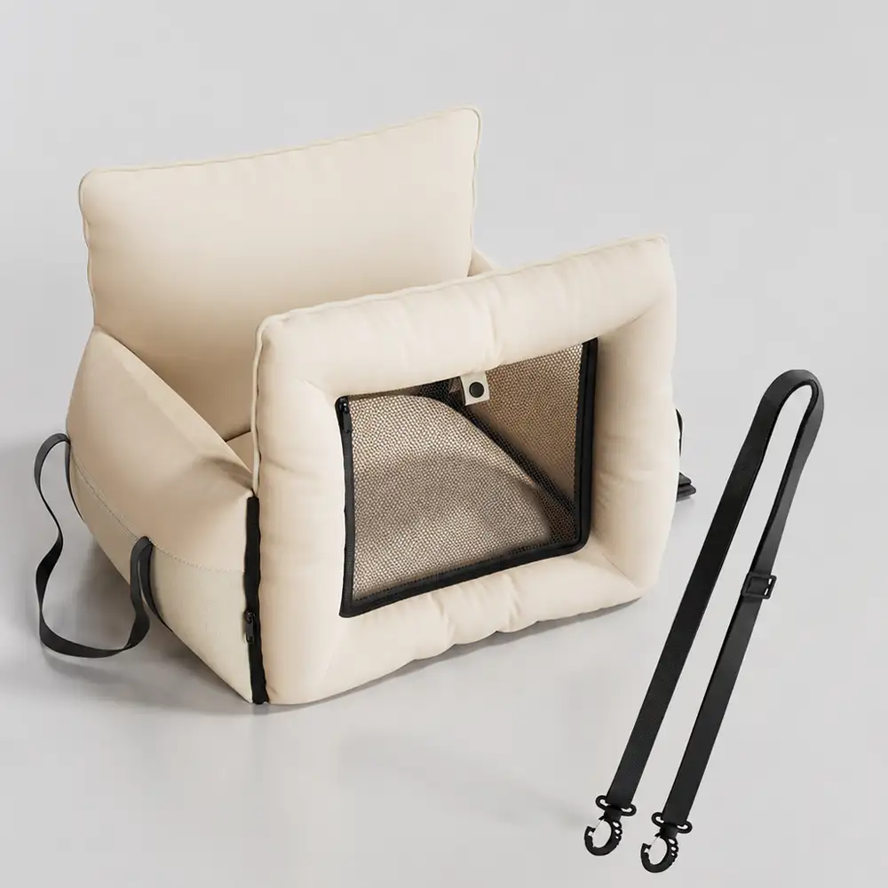 Faux Leather Waterproof Expandable Dog Car Seat Bed with Visible Mesh Window