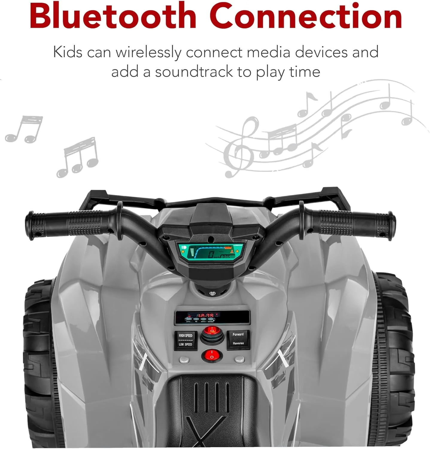 Quad électrique 12 V pour enfants Best Choice Products, véhicule tout-terrain à 4 roues avec audio Bluetooth, vitesse maximale de 3,9 km/h, pneus à crampons, phares LED et radio.