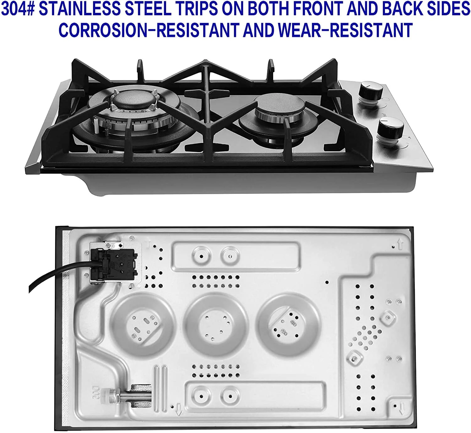 Gas Cooktop 12 inch Bulit-in Gas Stove Top 2 Burners NG/LPG Convertible Dual Burners - Image 3