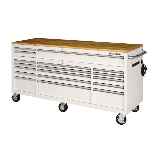 Établi mobile de 18 tiroirs de 183 cm (72 po) avec plateau en bois massif blanc brillant