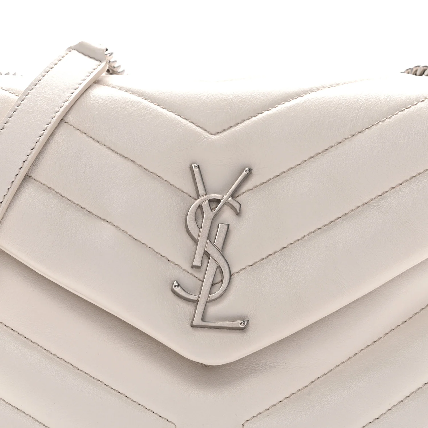 Calfskin Y Quilted Monogram Small Loulou Chain Satchel Ivory