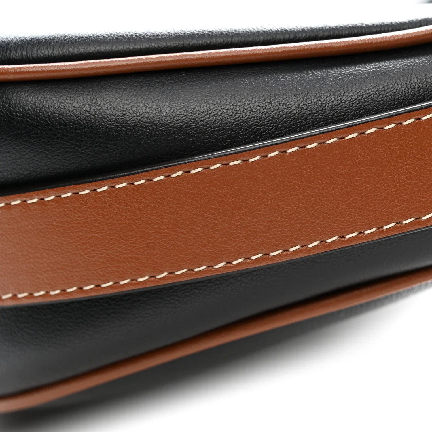 Smooth Calfskin Medium Strap Ava Shoulder Bag Black Tan