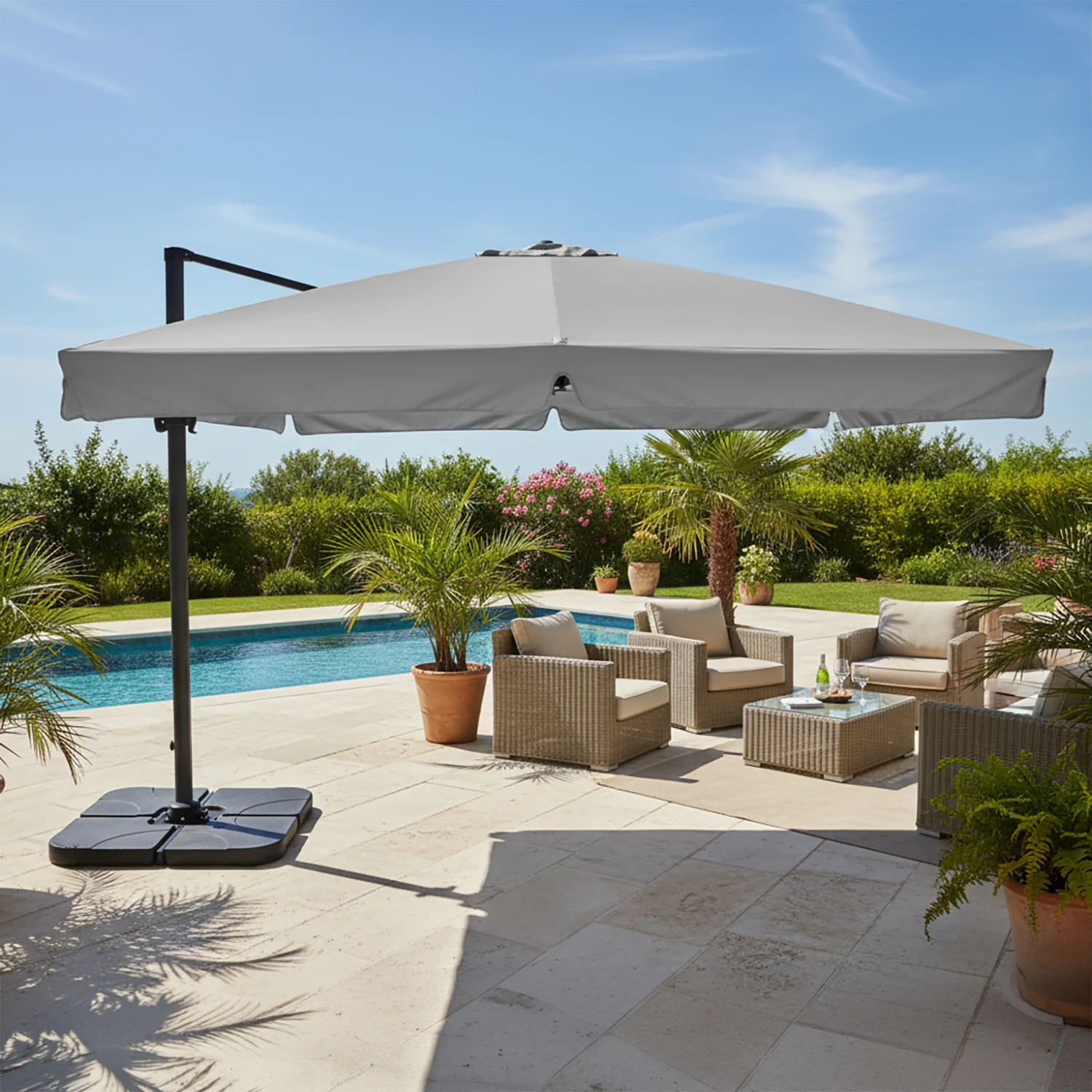 VESTIAMO CASA GIARDINO - Ombrellone a Lampada con flap telo grigio 3x4 metri