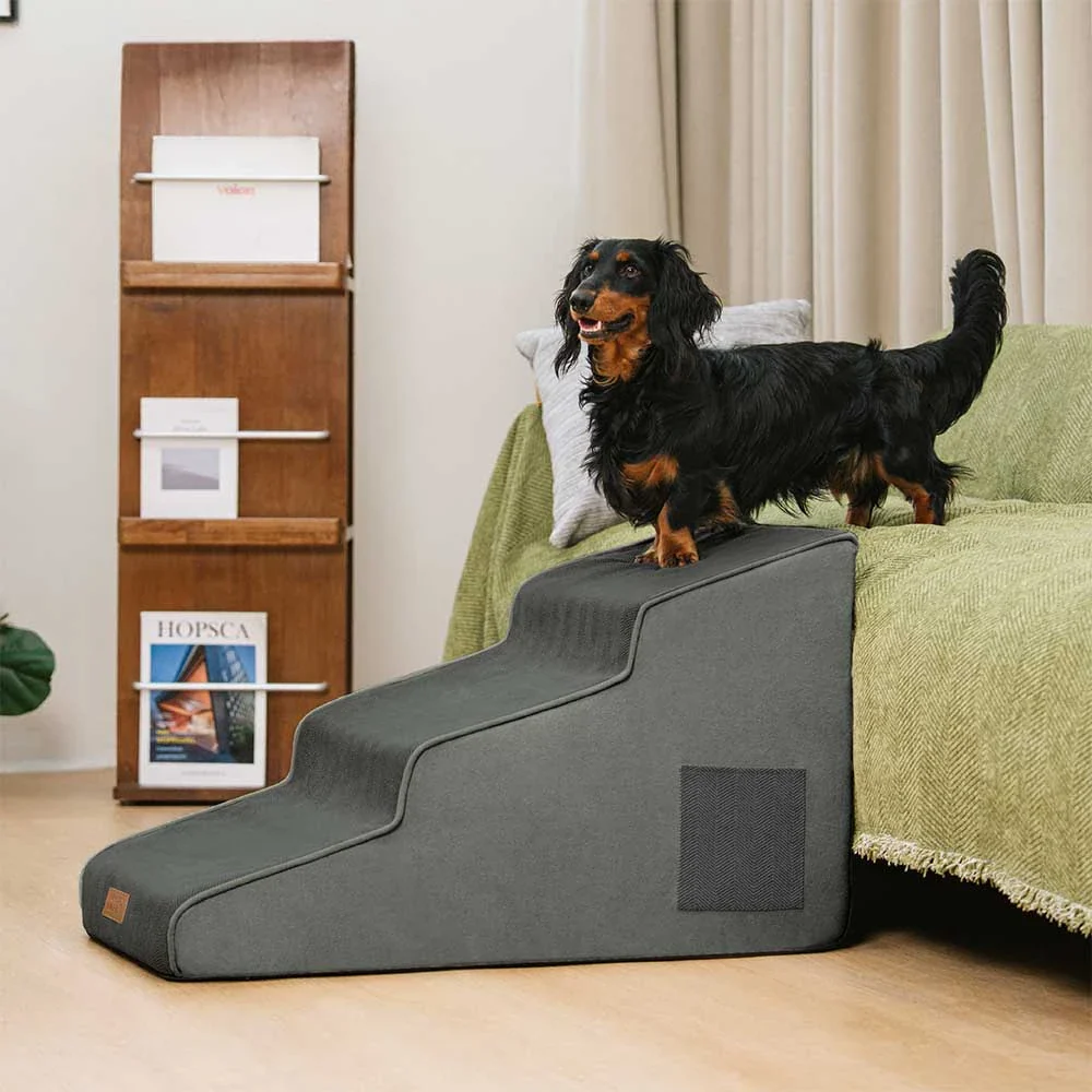 Chenille Extra Wide Non-Slip Removable Sponge Pet Stairs - Pet-Friendly Bedroom