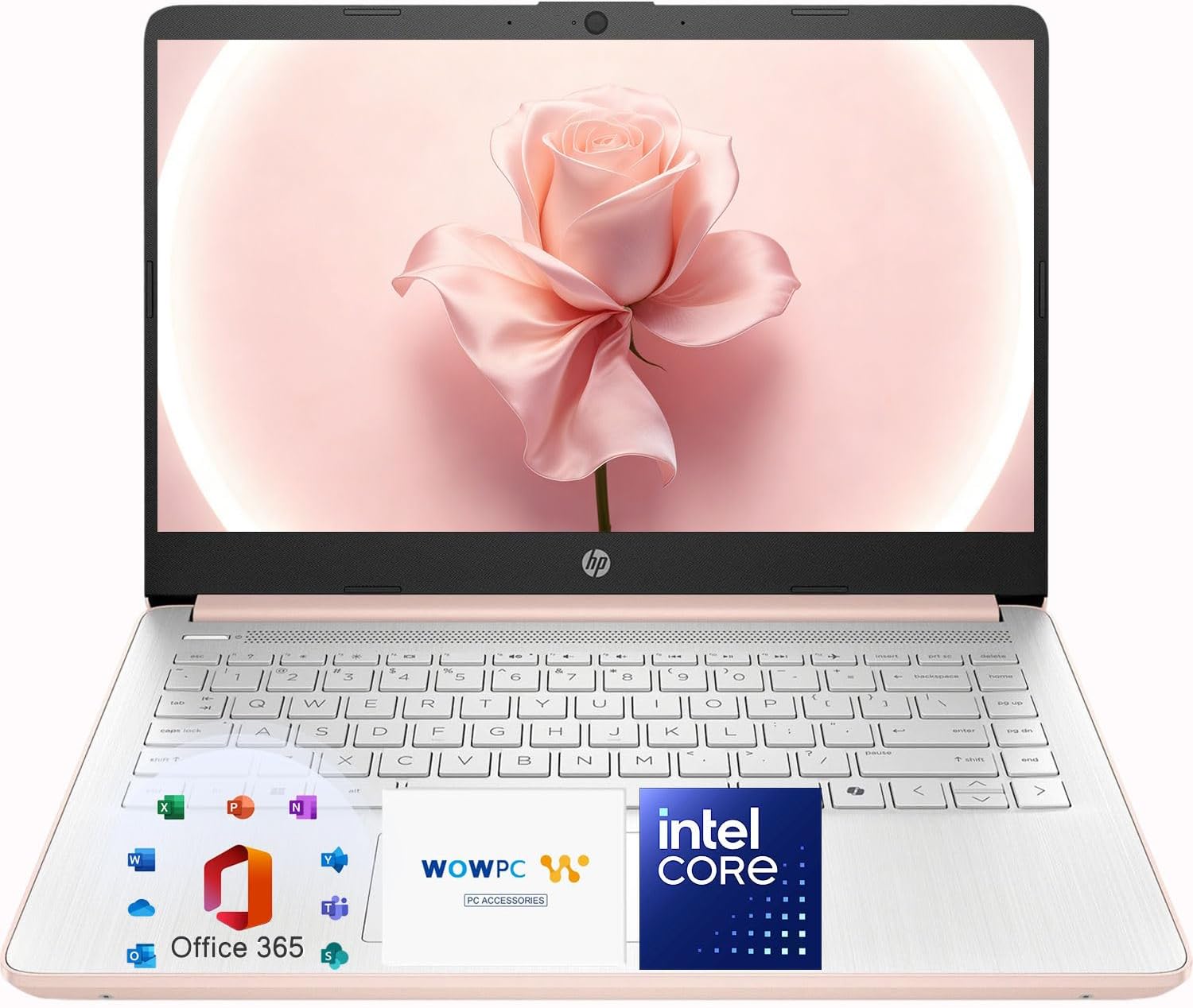 HP 14″Rose Gold Lightweight Laptop  with Office 365 & Copilot AI  Intel Processor  4GB RAM Memory  64GB SSD + 1TB Cloud Storage