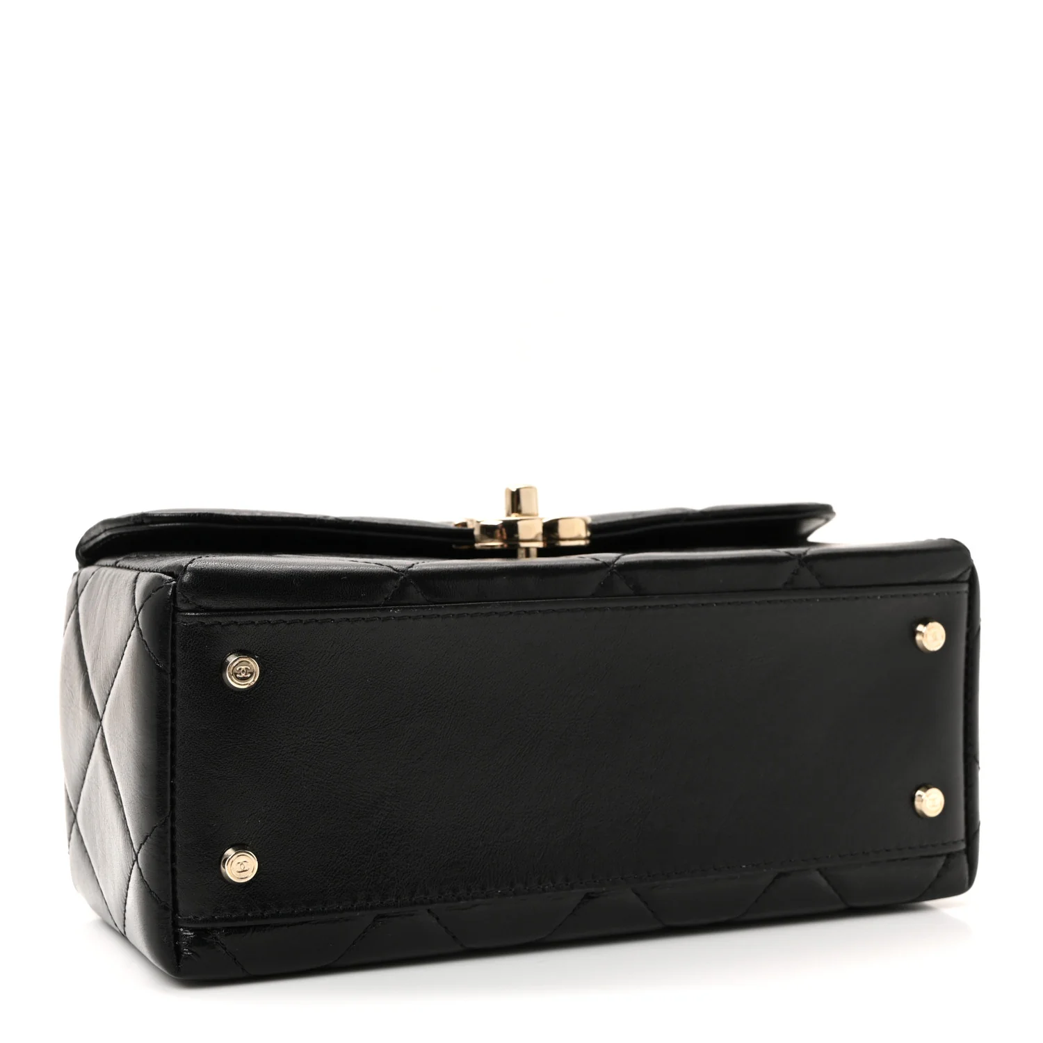 Shiny Calfskin Quilted Top Handle Box Bag Black