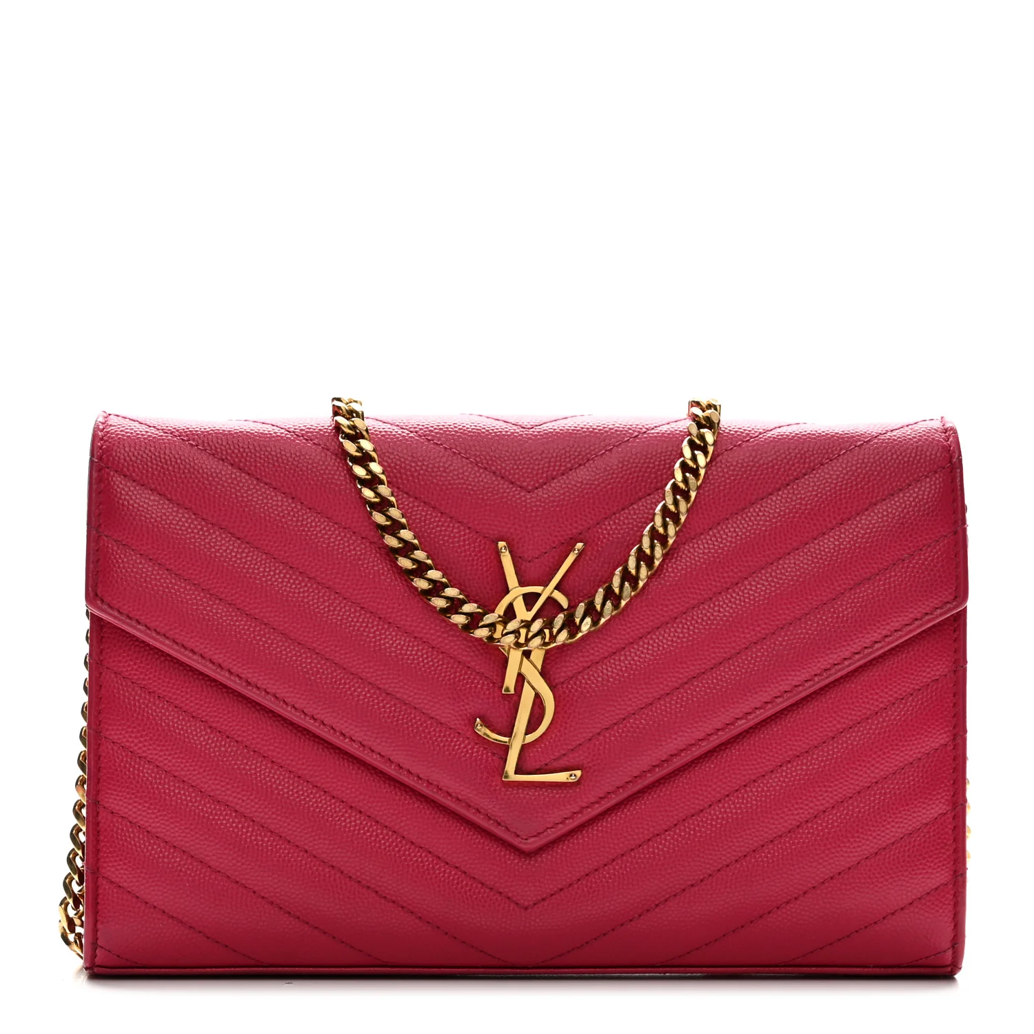Grain De Poudre Matelasse Chevron Monogram Chain Wallet Lipstick Fuchsia