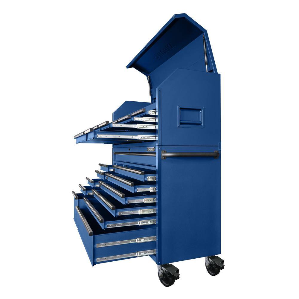 Ensemble coffre à outils roulant robuste à 23 tiroirs et armoire à outils supérieure, 2025, 142 cm L x 56 cm P, bleu mat
