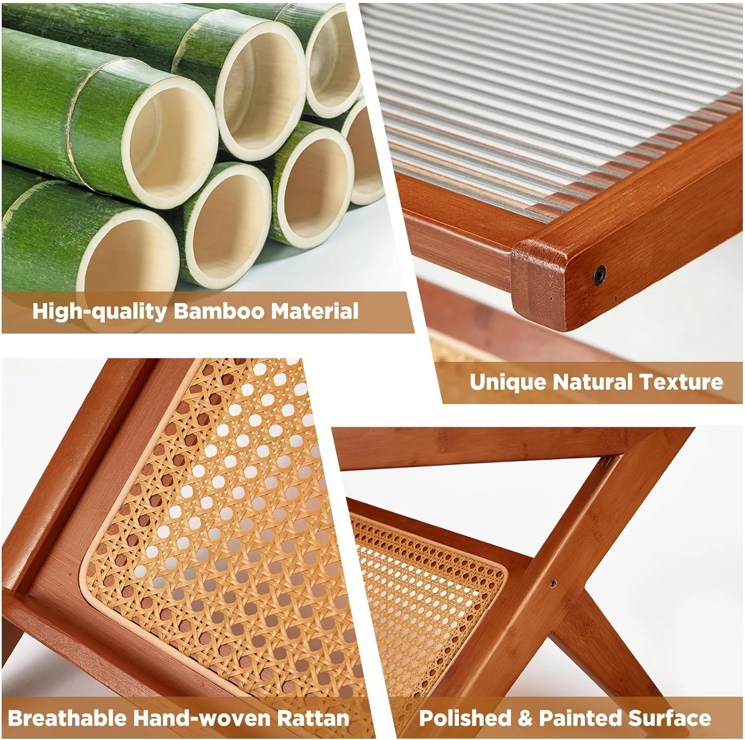AECOJOY Rattan Side Table Set of 2, Rattan End Table Z-Shaped Boho Nightstand with Glass-top