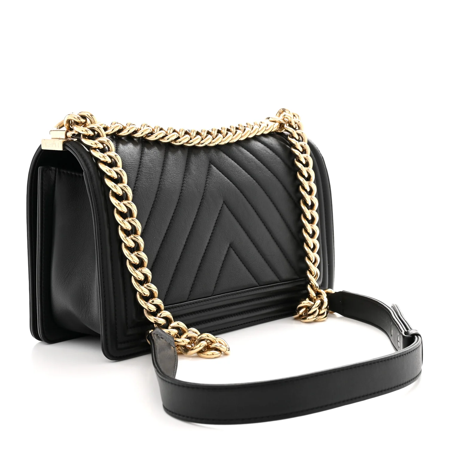 Lambskin Chevron Quilted Medium Boy Flap Black